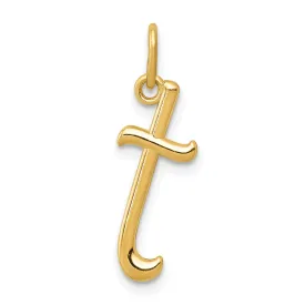 14K Yellow Gold Lower Case Script Letter T Initial Pendant