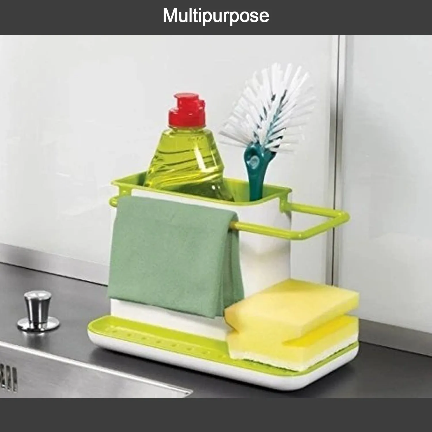 2034 Plastic 3-in-1 Stand for Kitchen Sink Organizer Dispenser for Dishwasher Liquid