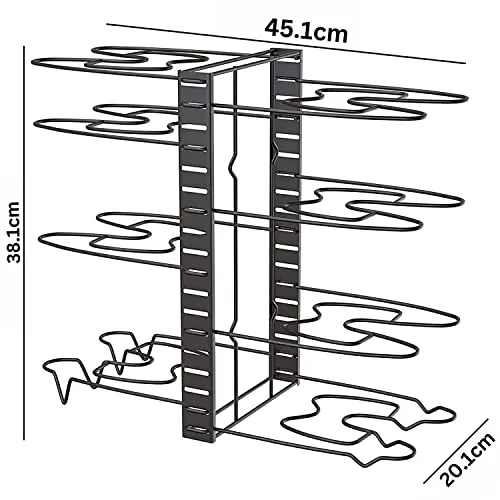 Amazon Brand - Umi 3 DIY Methods Iron Metal Portable Pot Pan Rack Organizer 8 Pots Holder, 4-tiers Each side, Cabinet Pantry Pot Pan Lid Holder (Black)