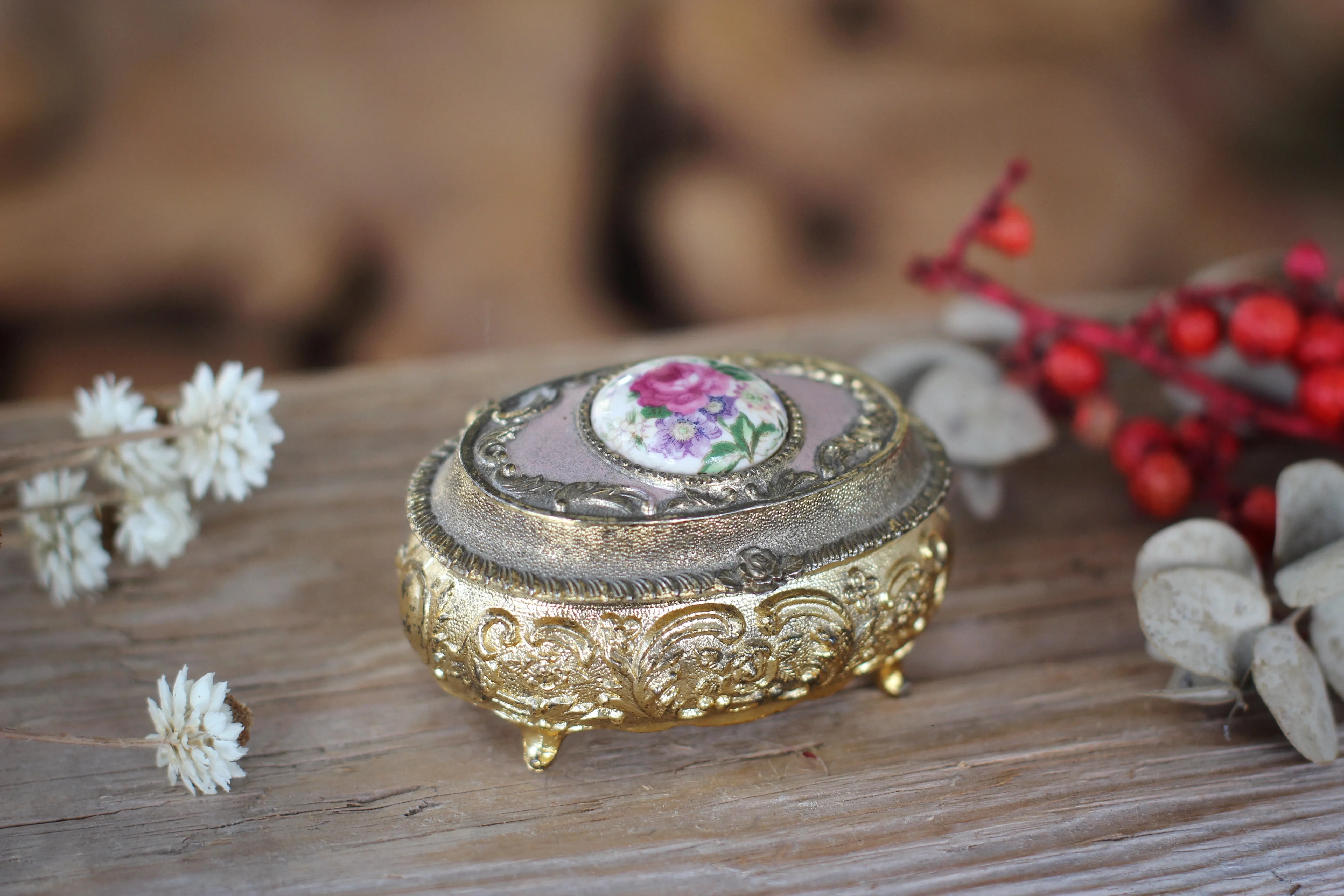 Antique Bronze Floral Jewelry Box