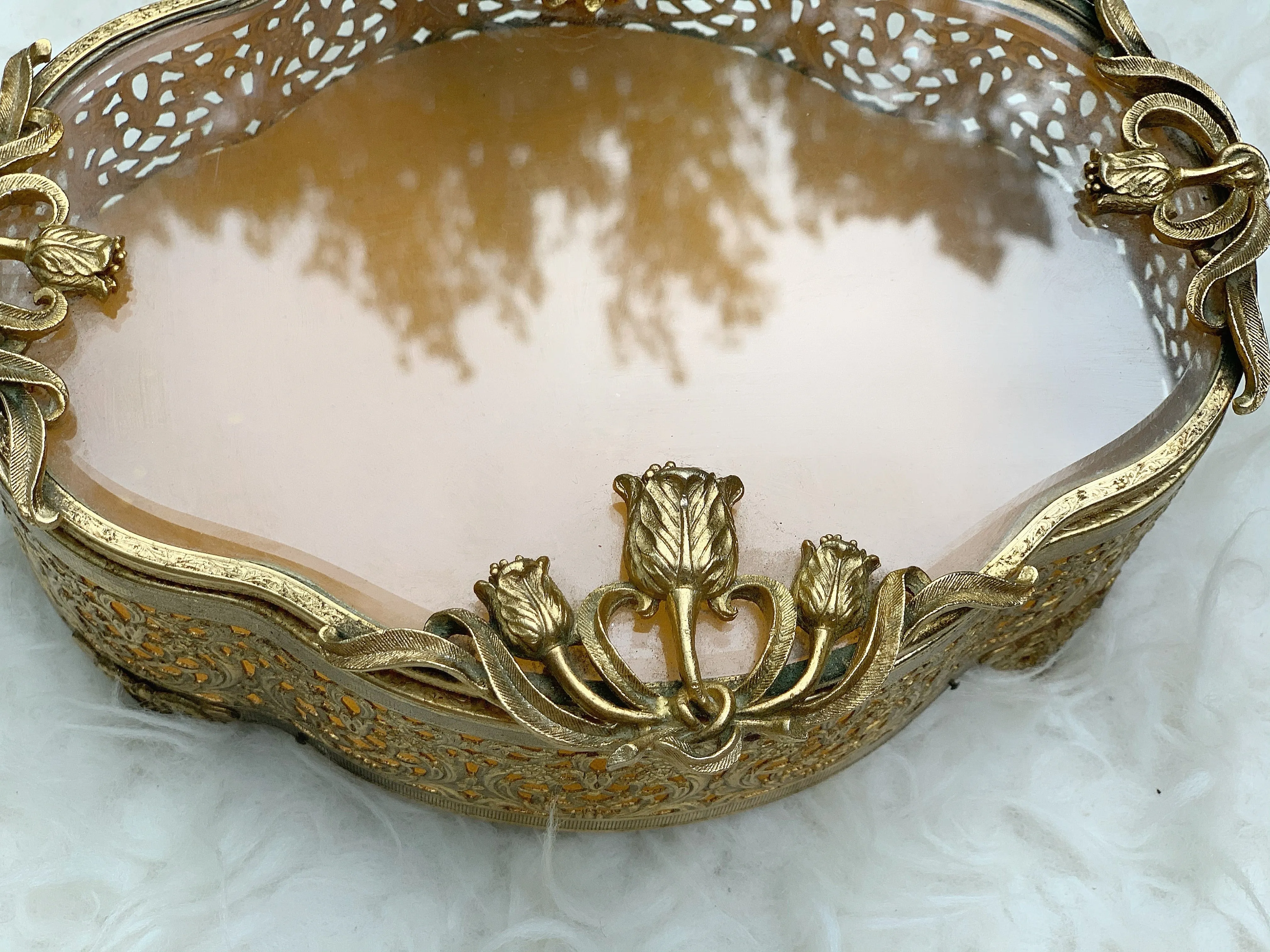 Antique Filigree Tulip Jewelry Box