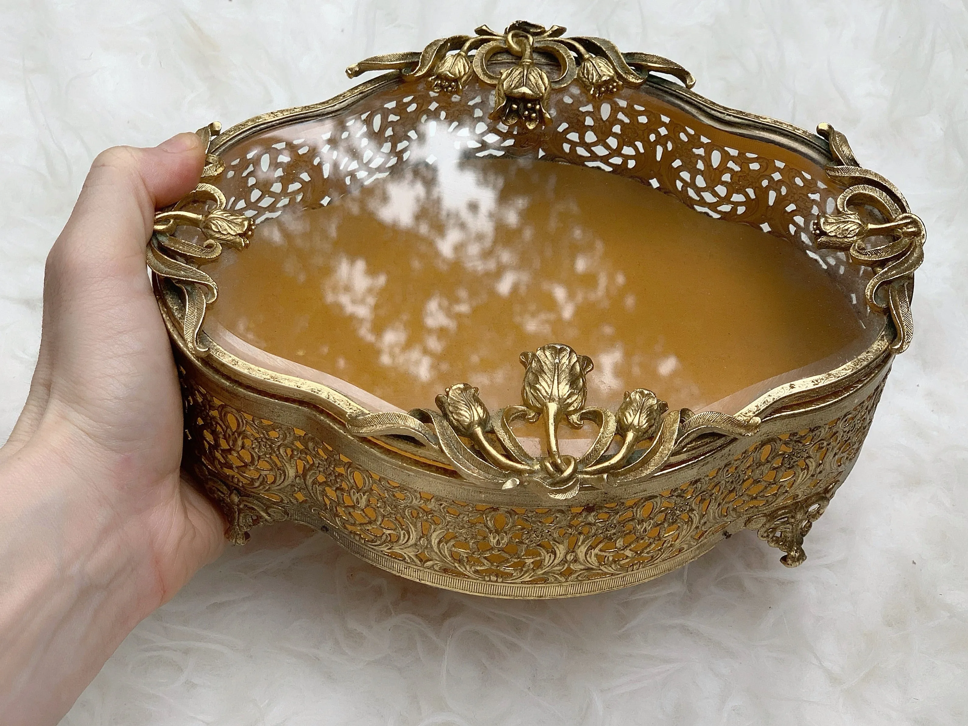 Antique Filigree Tulip Jewelry Box