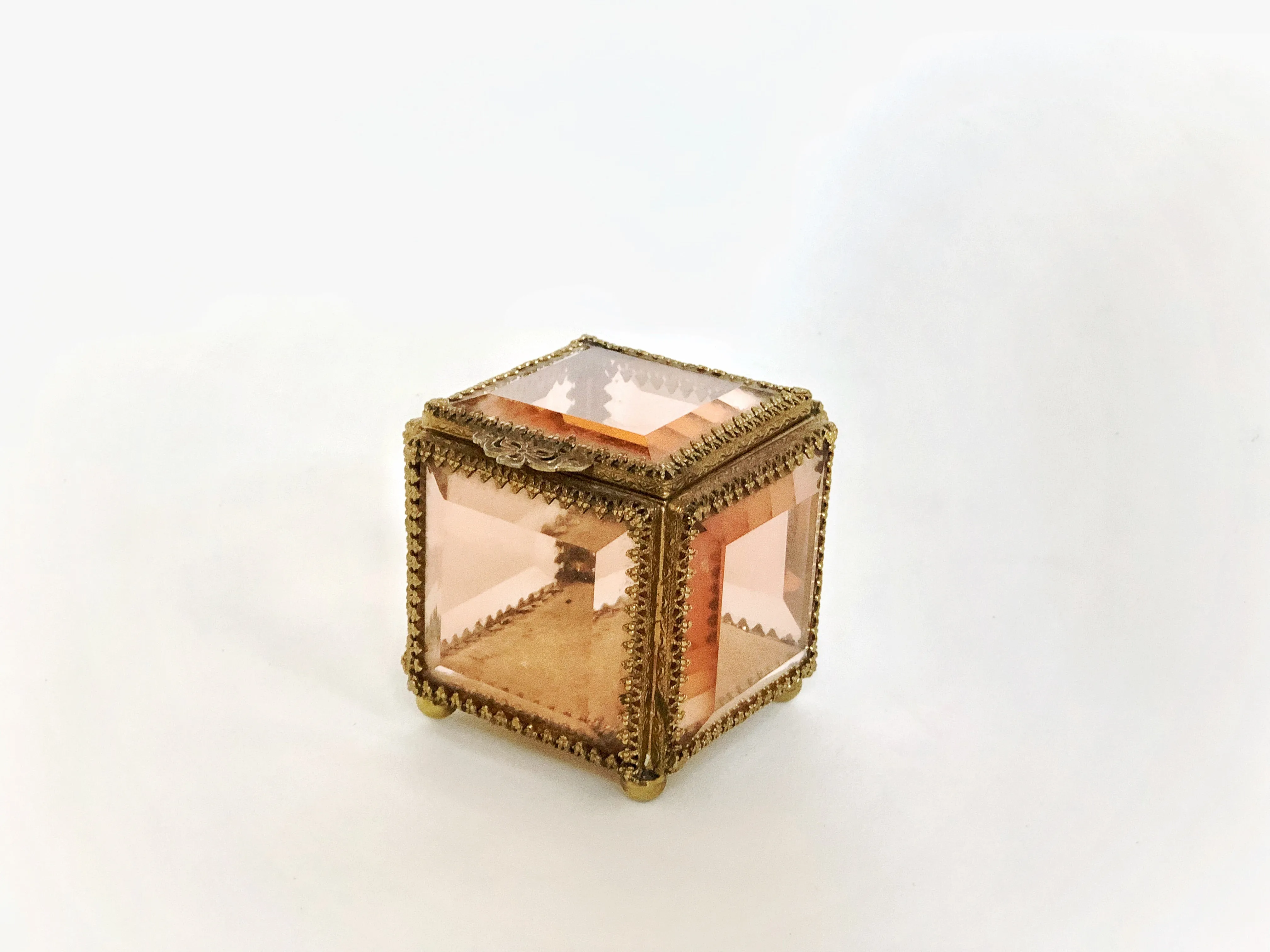 Antique French Victorian Amber Glass Jewelry Box