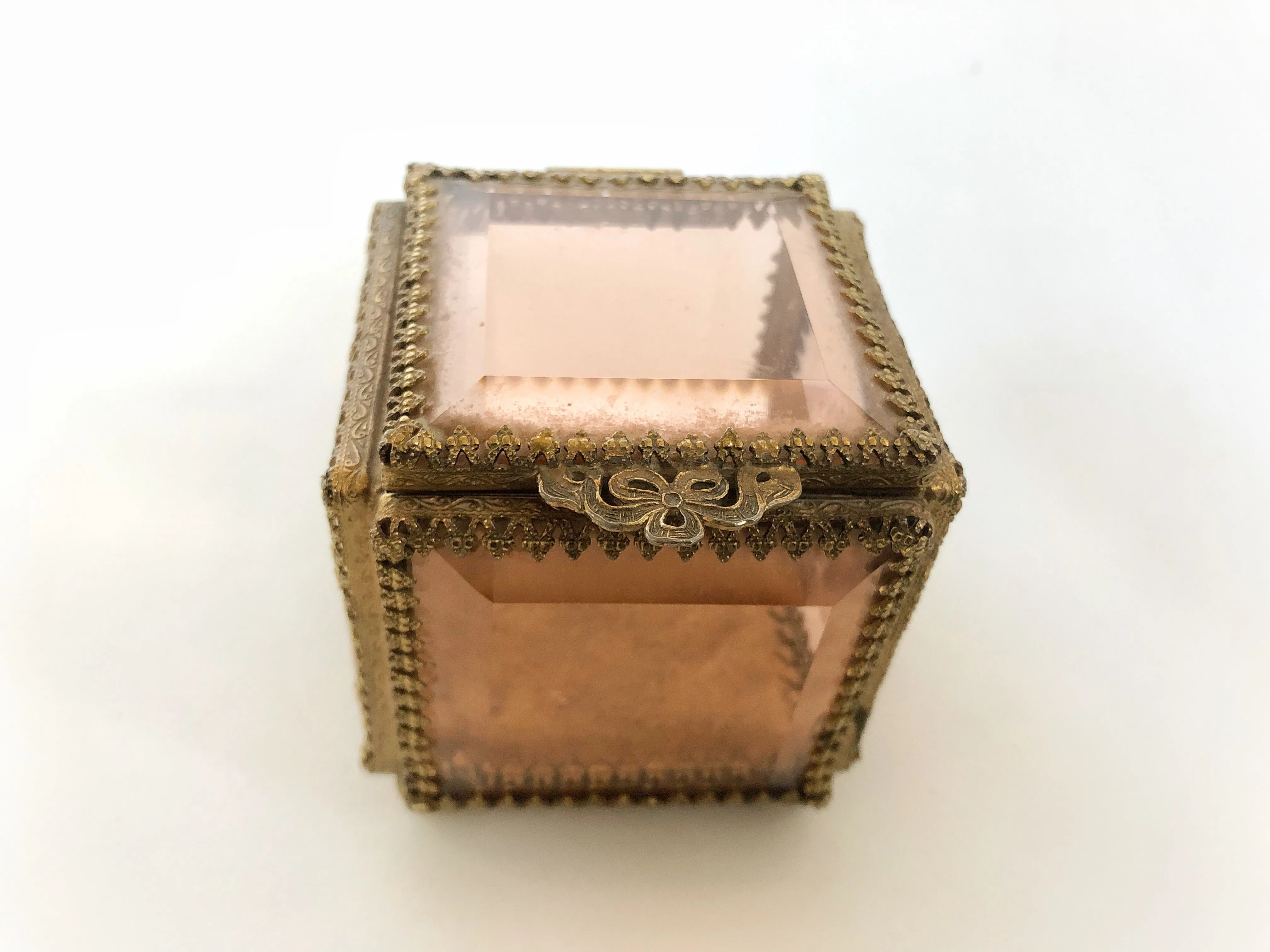 Antique French Victorian Amber Glass Jewelry Box