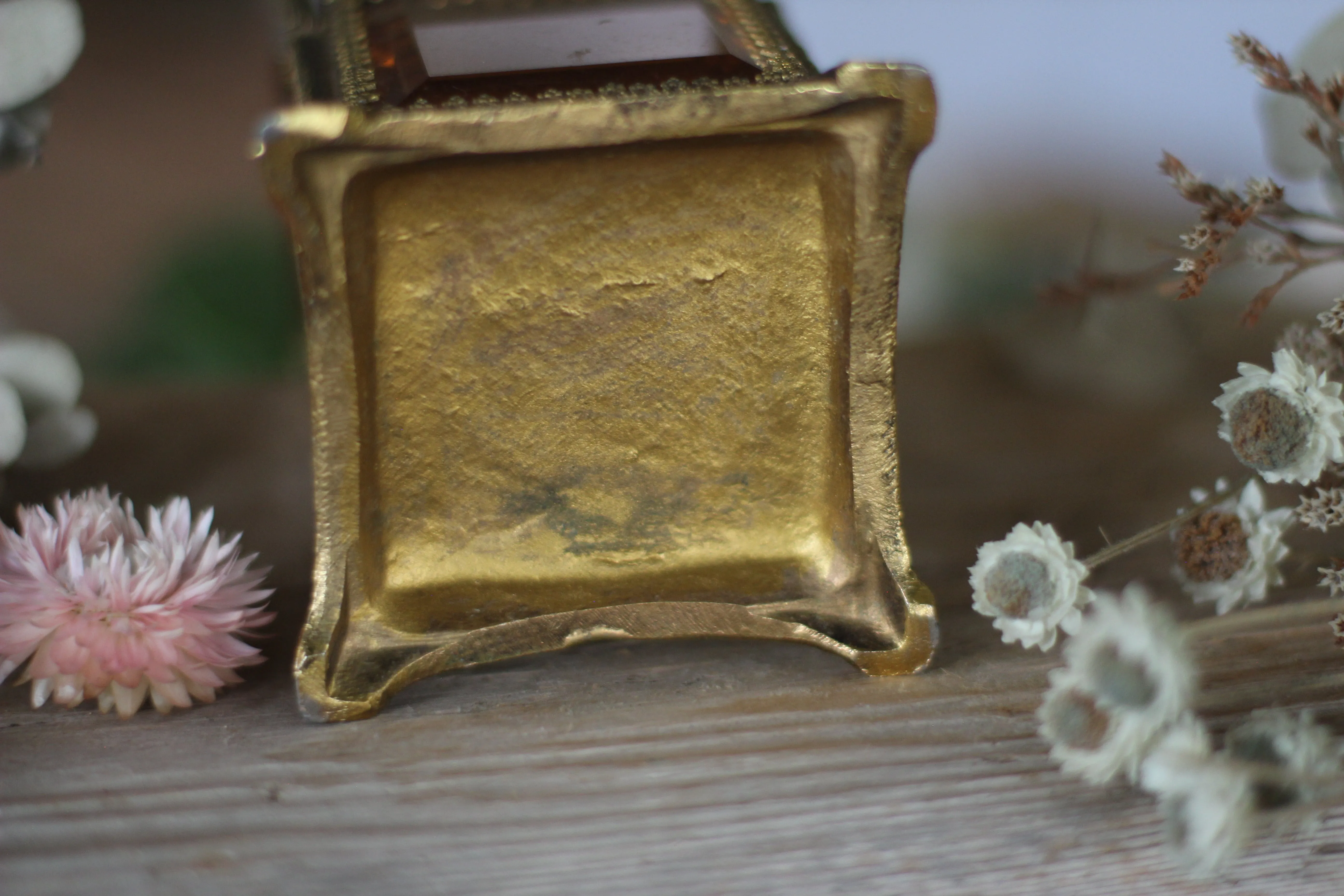 Antique French Victorian Amber Glass Jewelry Box