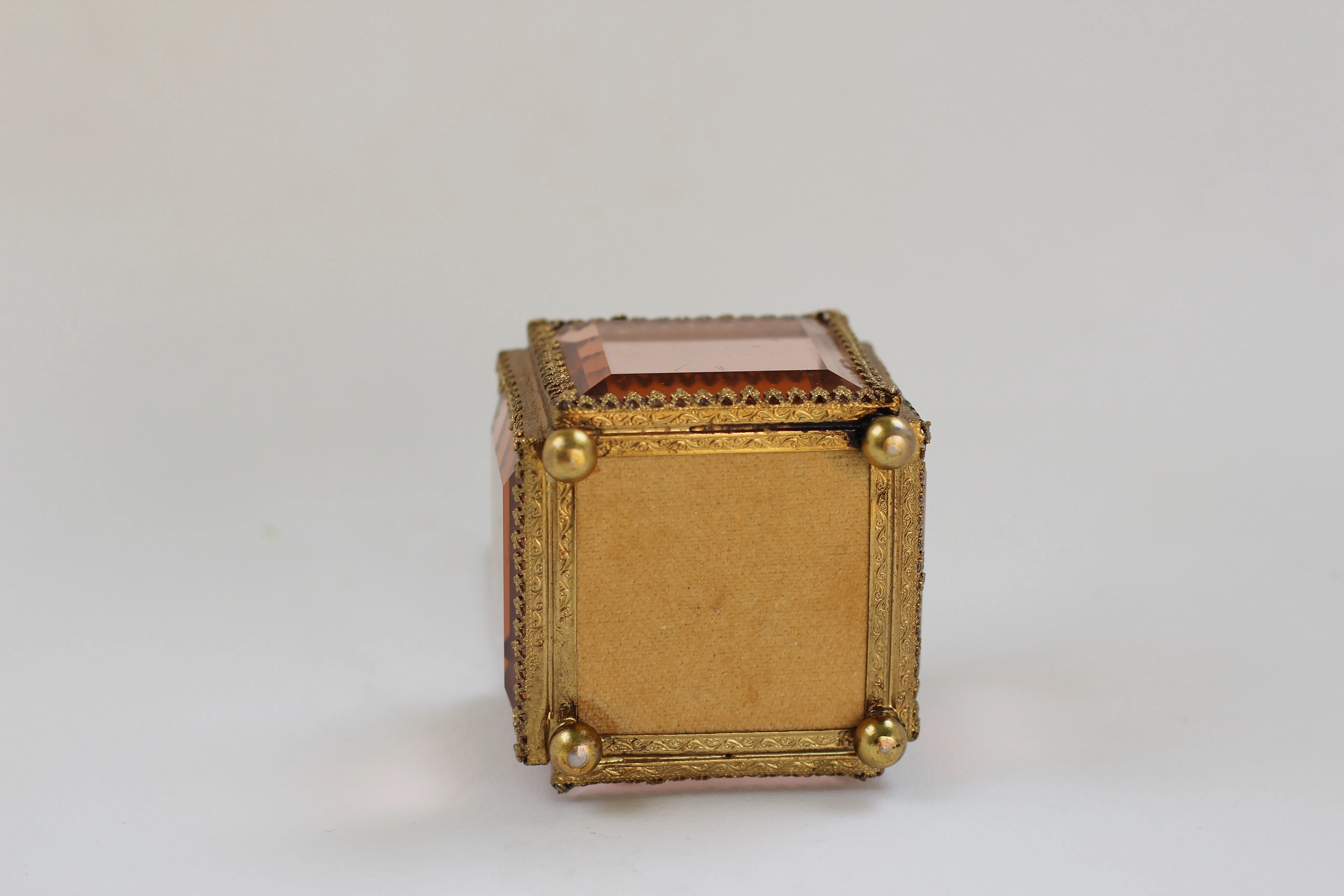 Antique French Victorian Amber Glass Jewelry Box