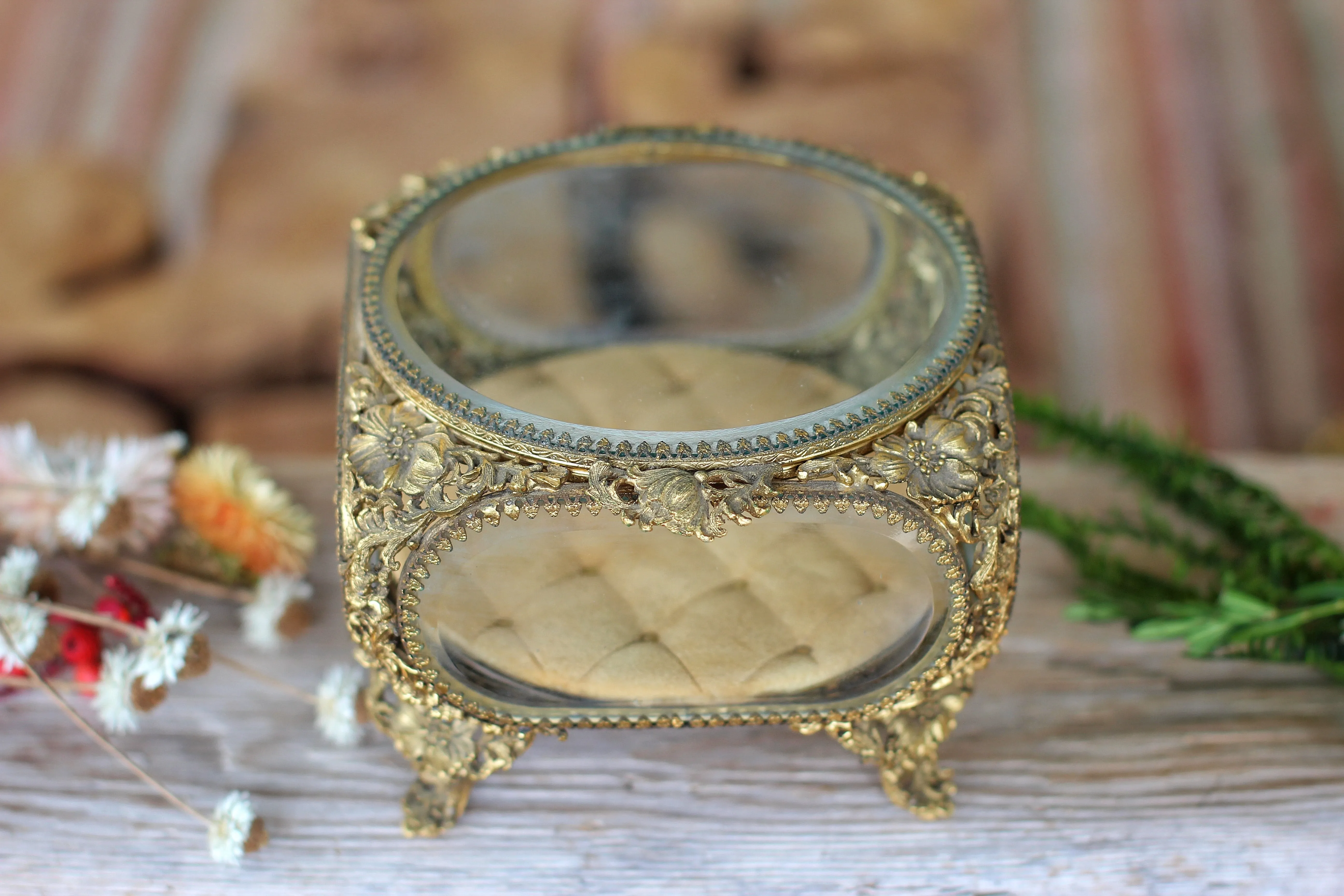 Antique French Victorian Dogwood Matson Jewelry Box