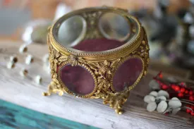 Antique Matson Dogwood Red Velvet Jewelry Box