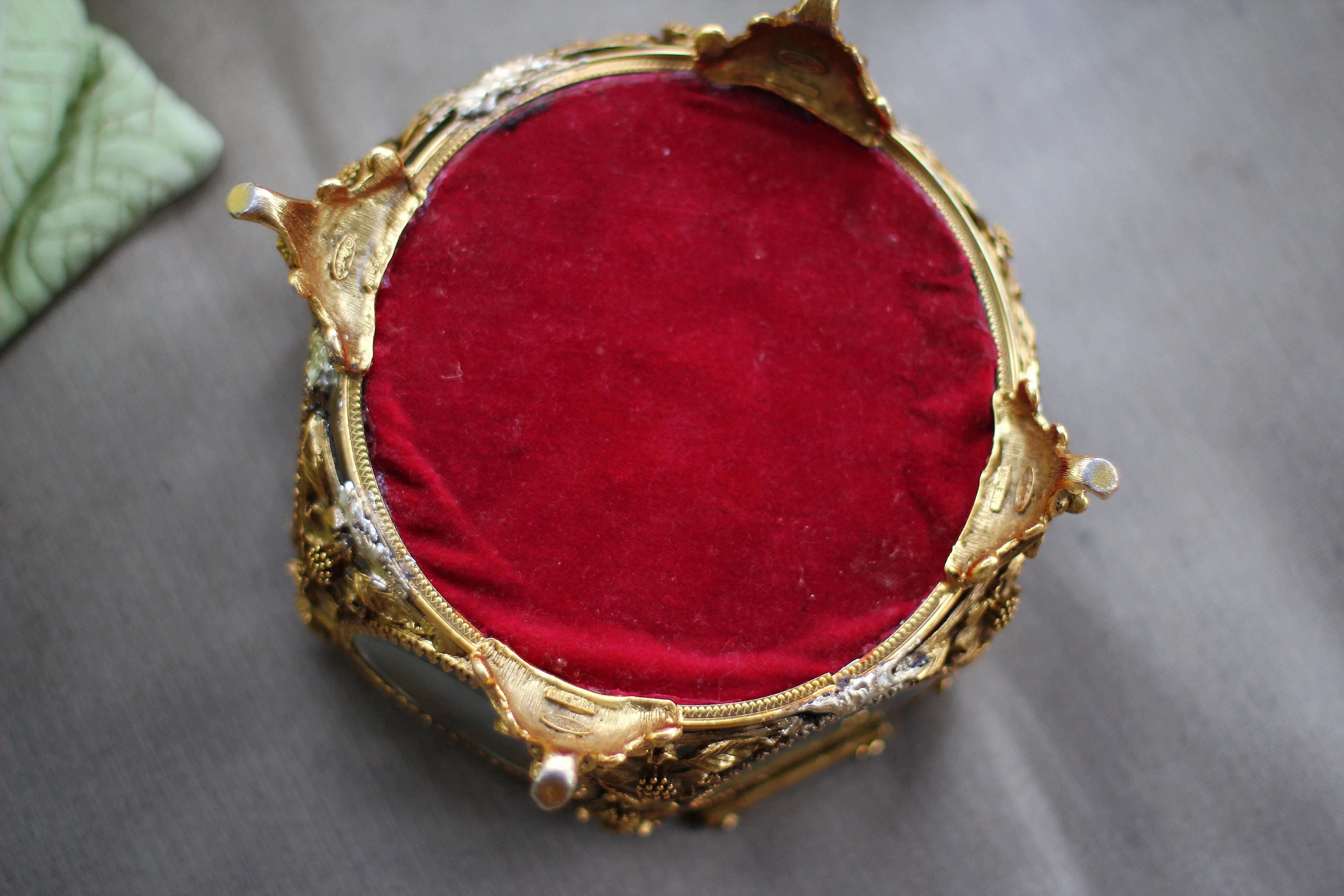 Antique Matson Dogwood Red Velvet Jewelry Box