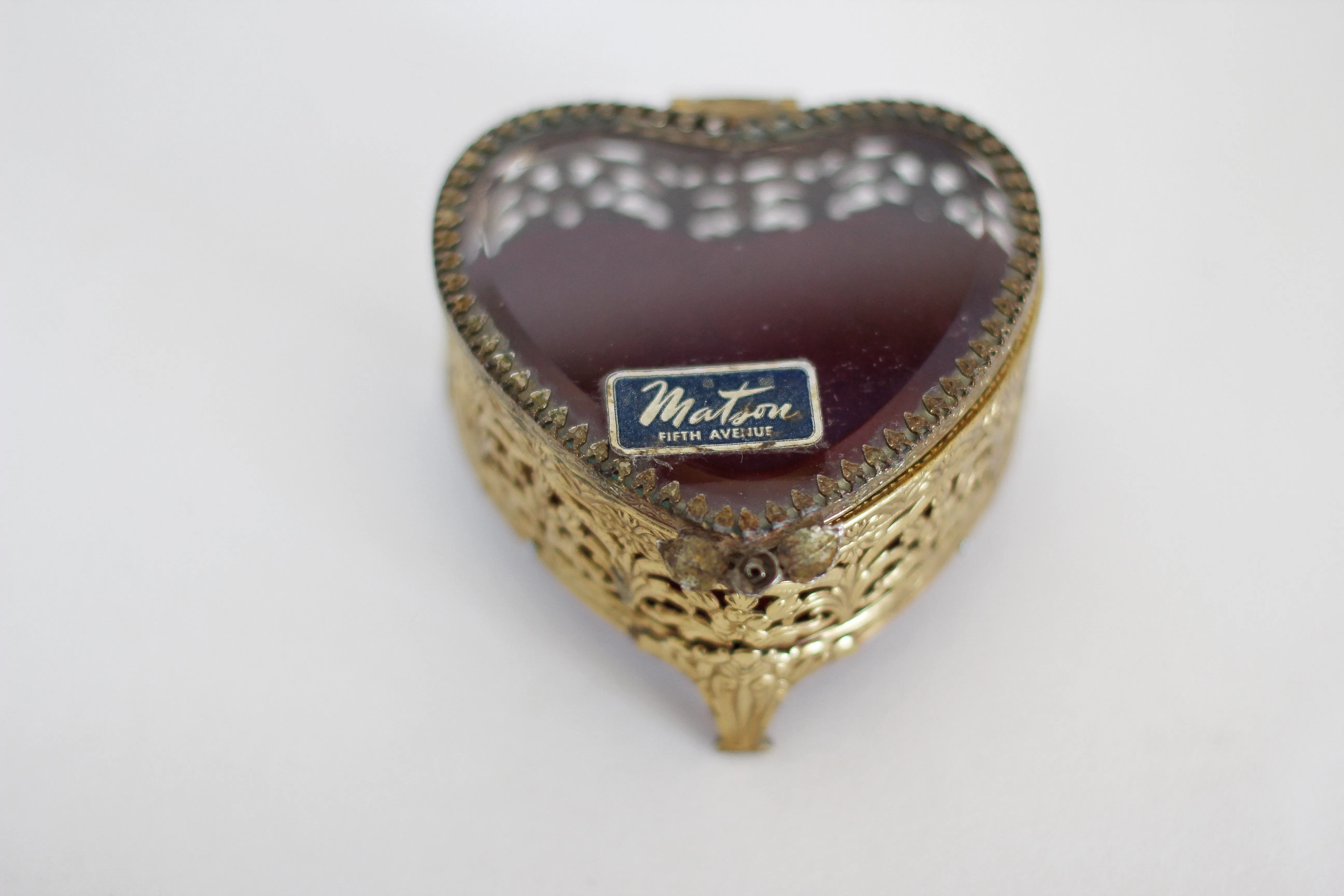 Antique Matson Heart Shaped Filigree Jewelry Box