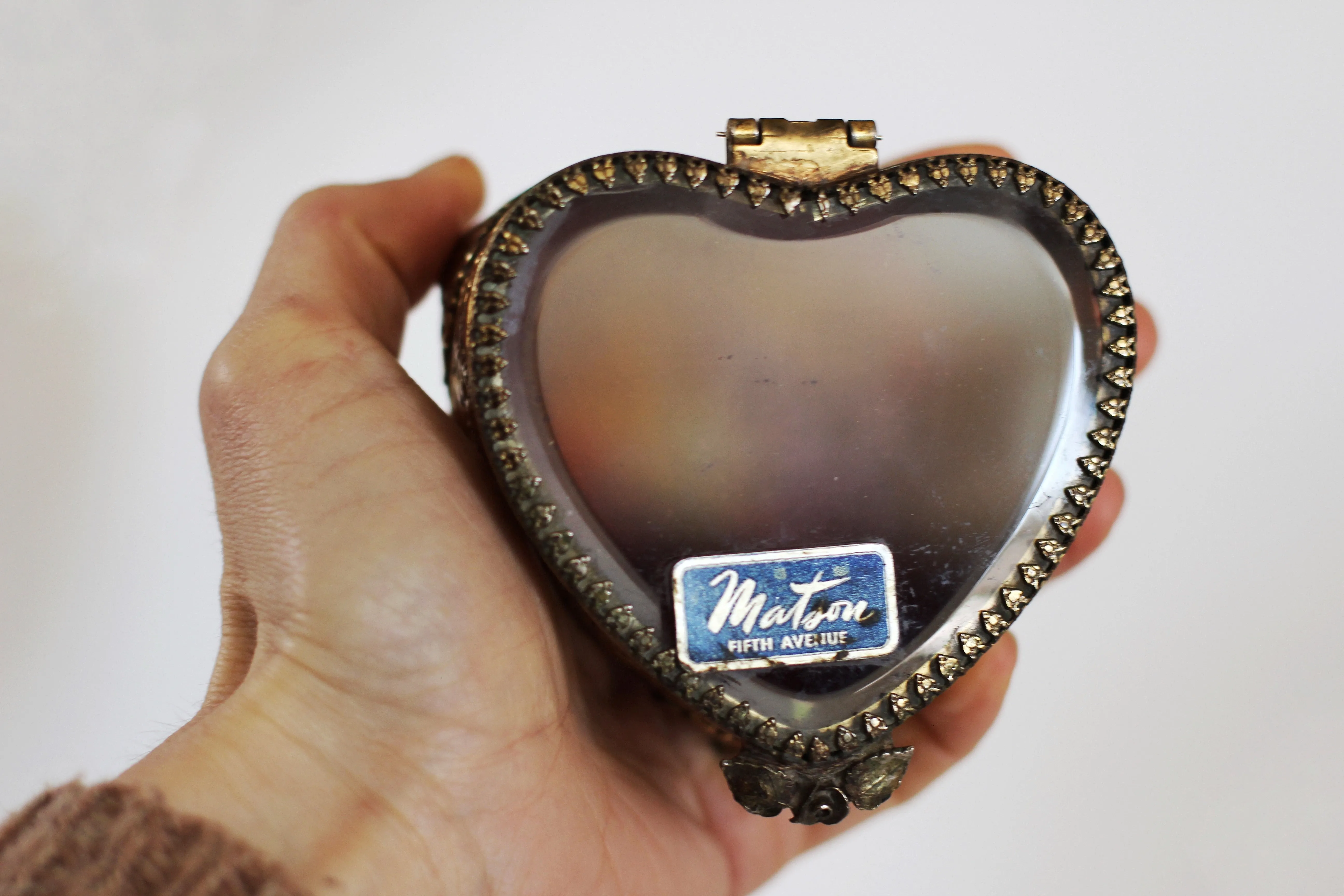 Antique Matson Heart Shaped Filigree Jewelry Box