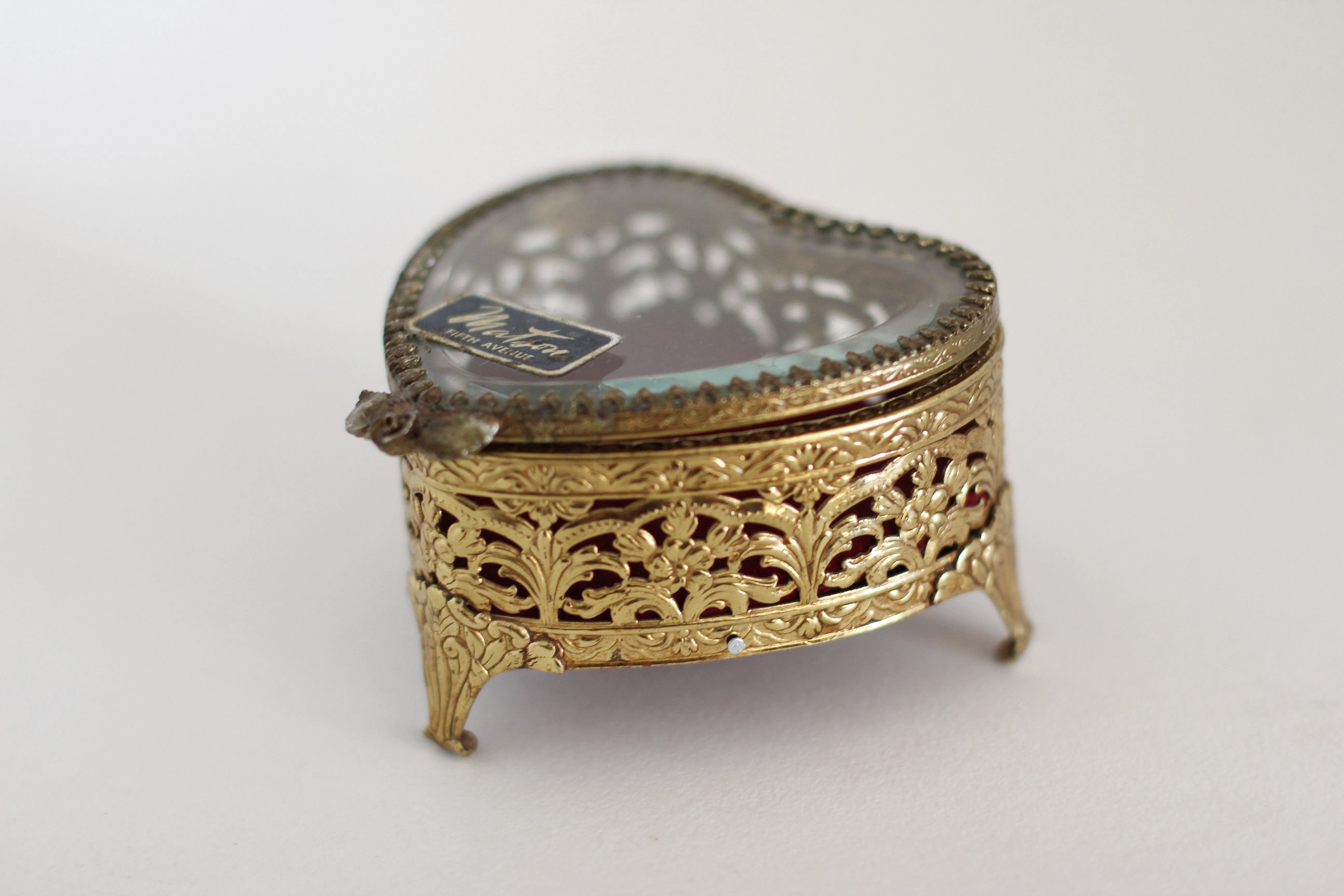 Antique Matson Heart Shaped Filigree Jewelry Box