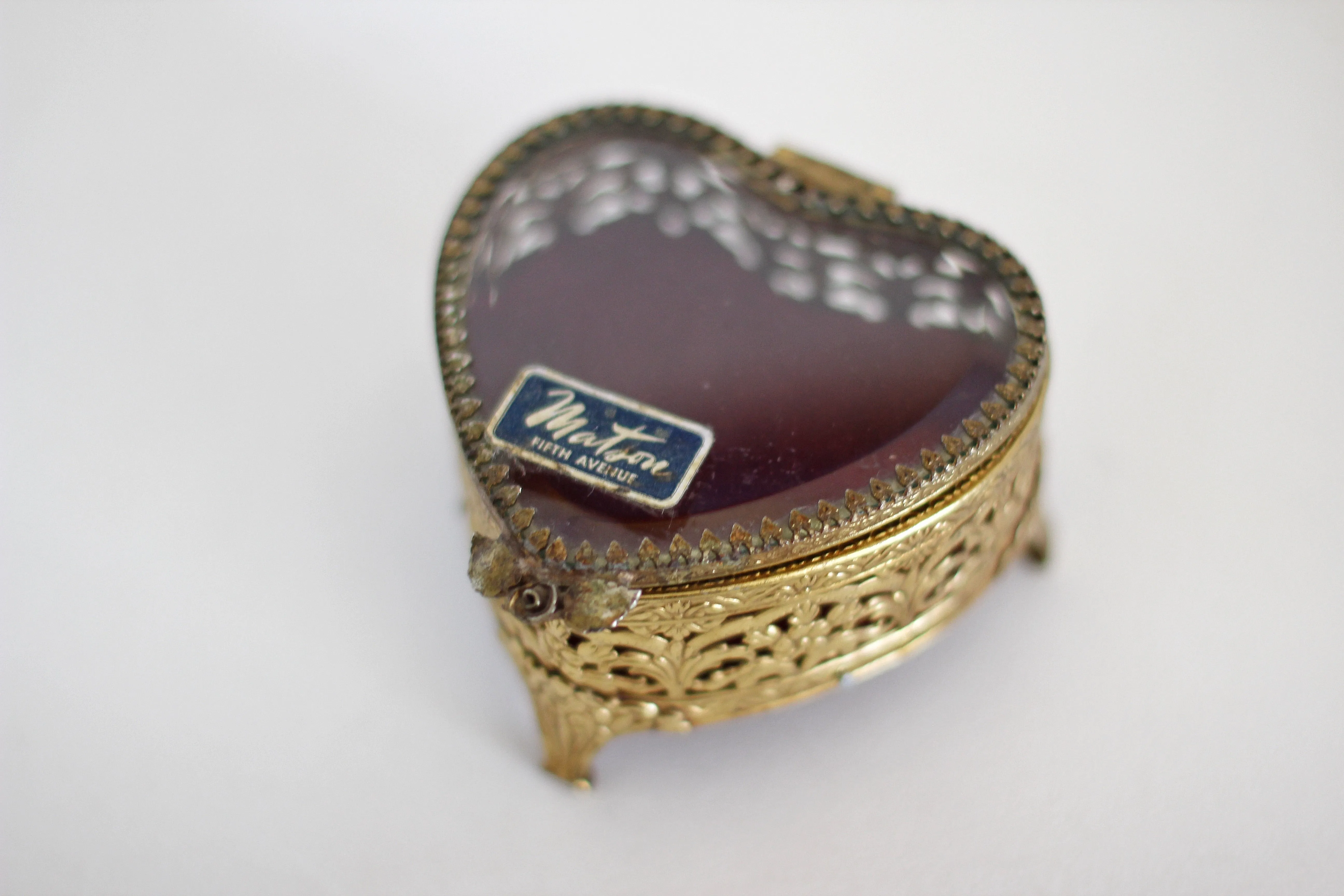 Antique Matson Heart Shaped Filigree Jewelry Box