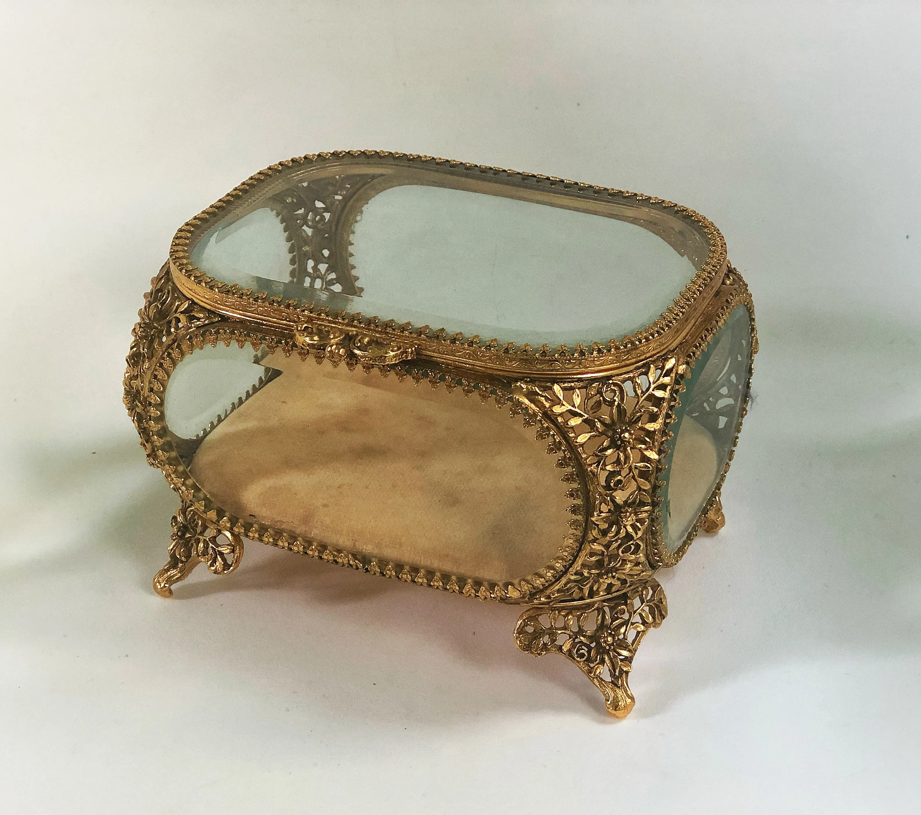 Antique Ormolu Filigree Jewelry Box