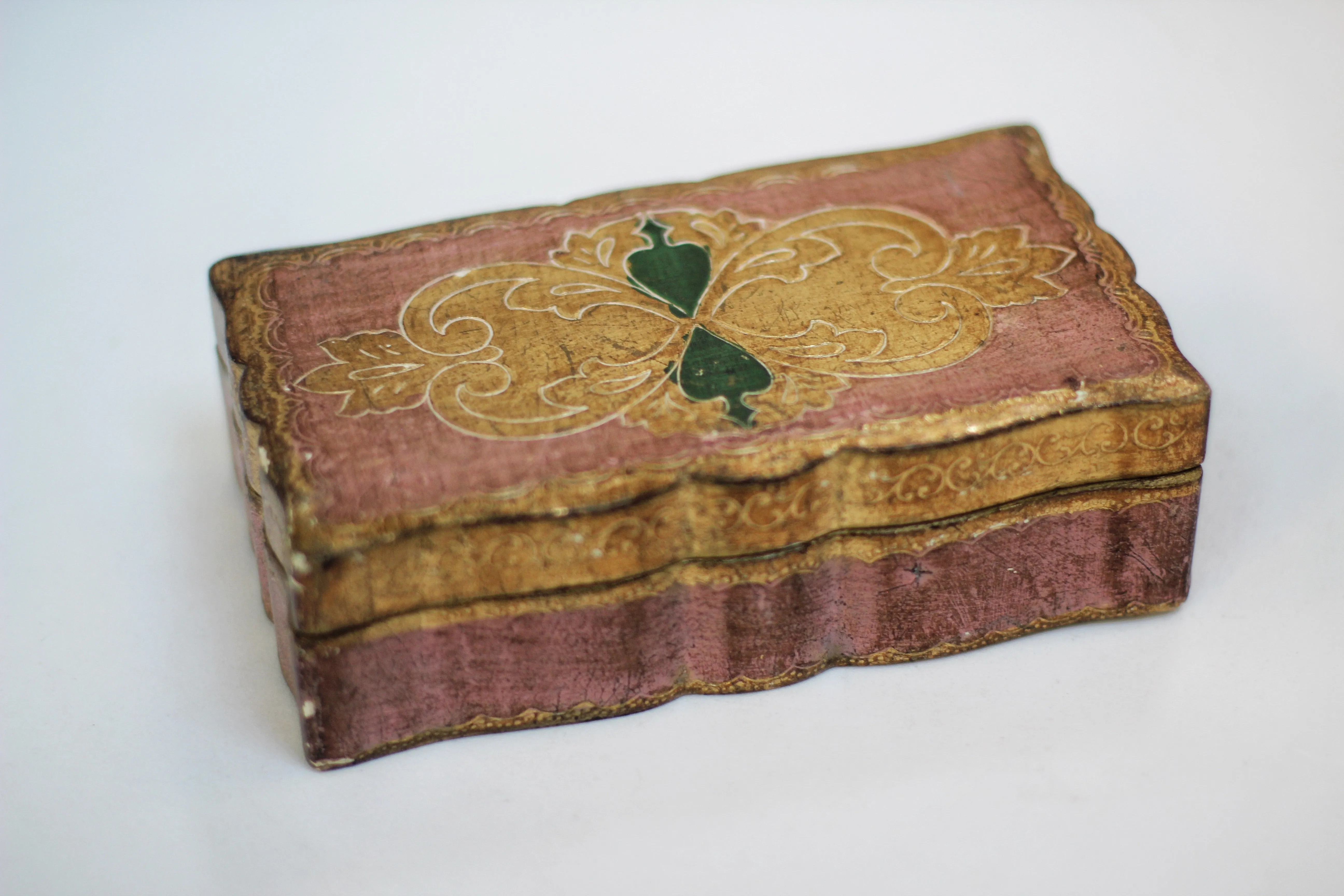 Antique Pink Florentine Jewelry Box