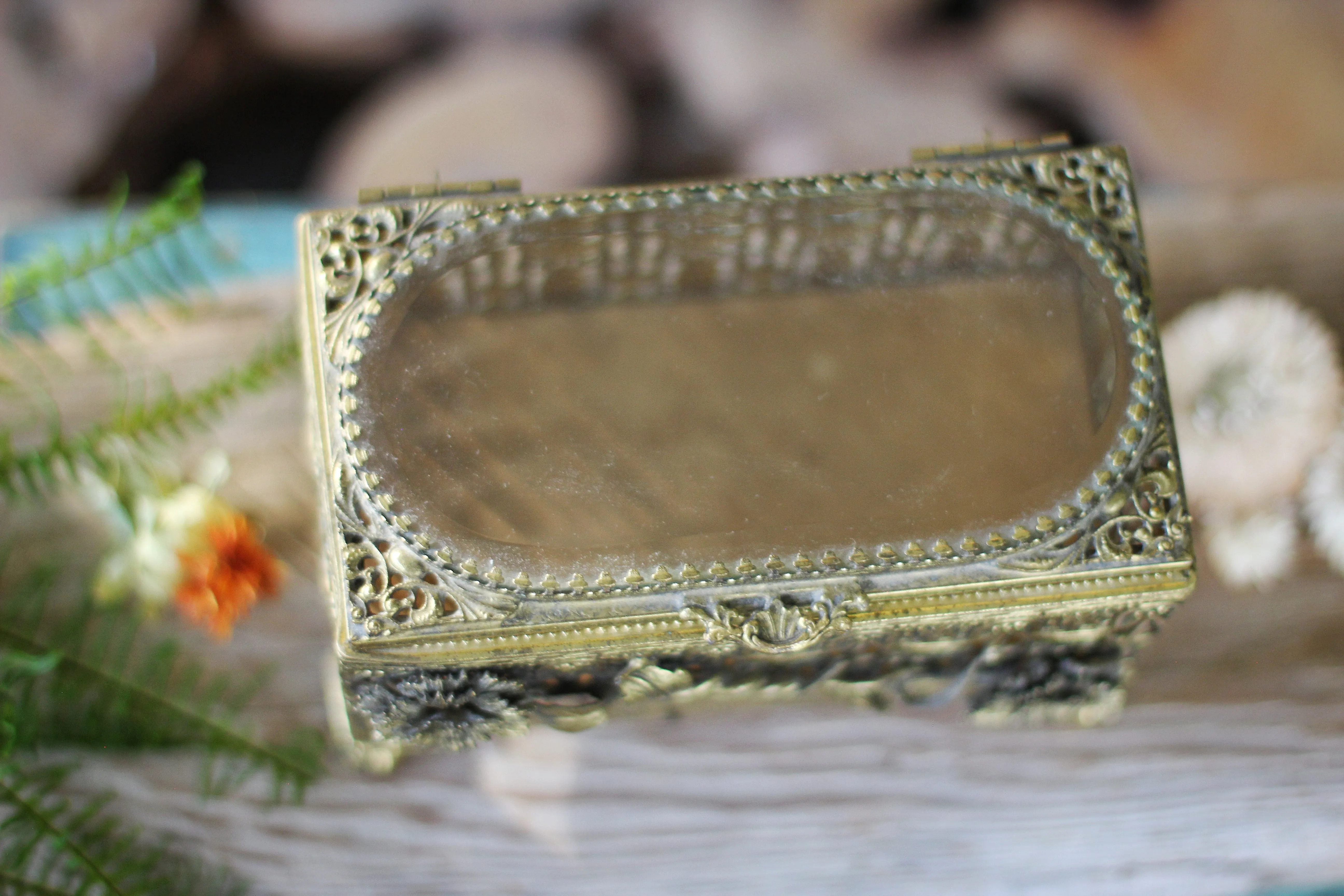 Antique Rare Floral Jewelry Box