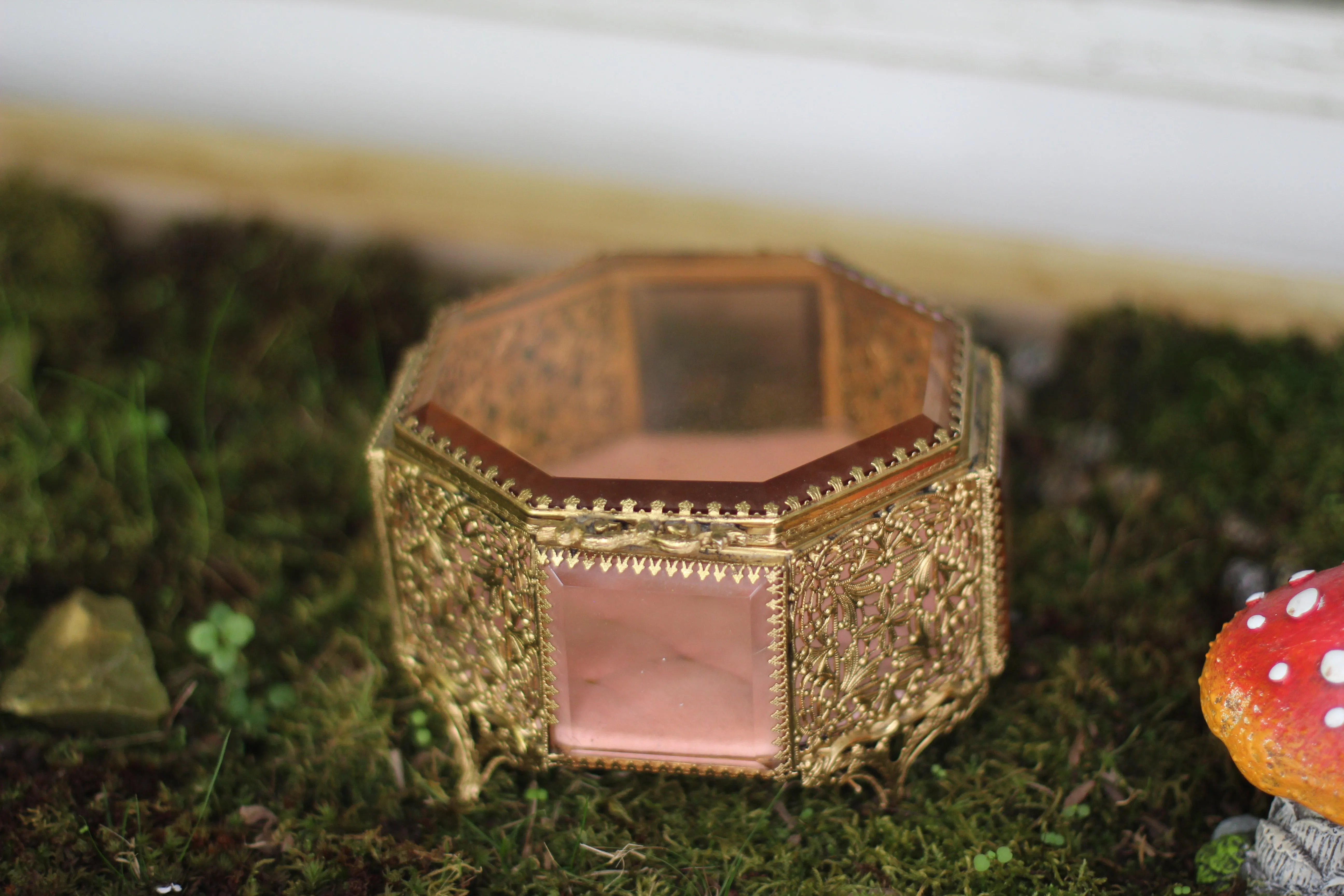 Antique Rare Pink Tufted Jewelry Box