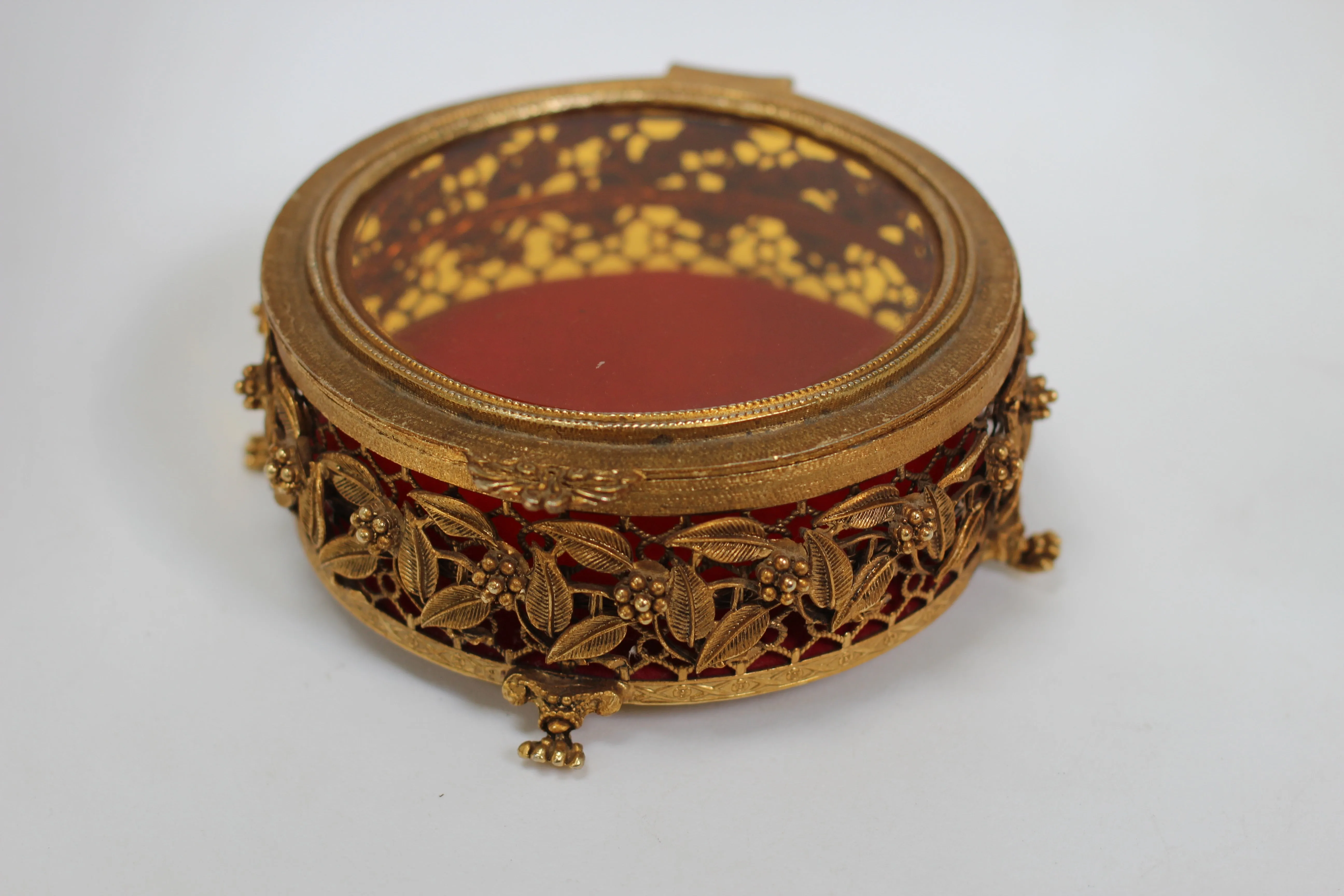 Antique Red Velvet Claw Feet Jewelry Box