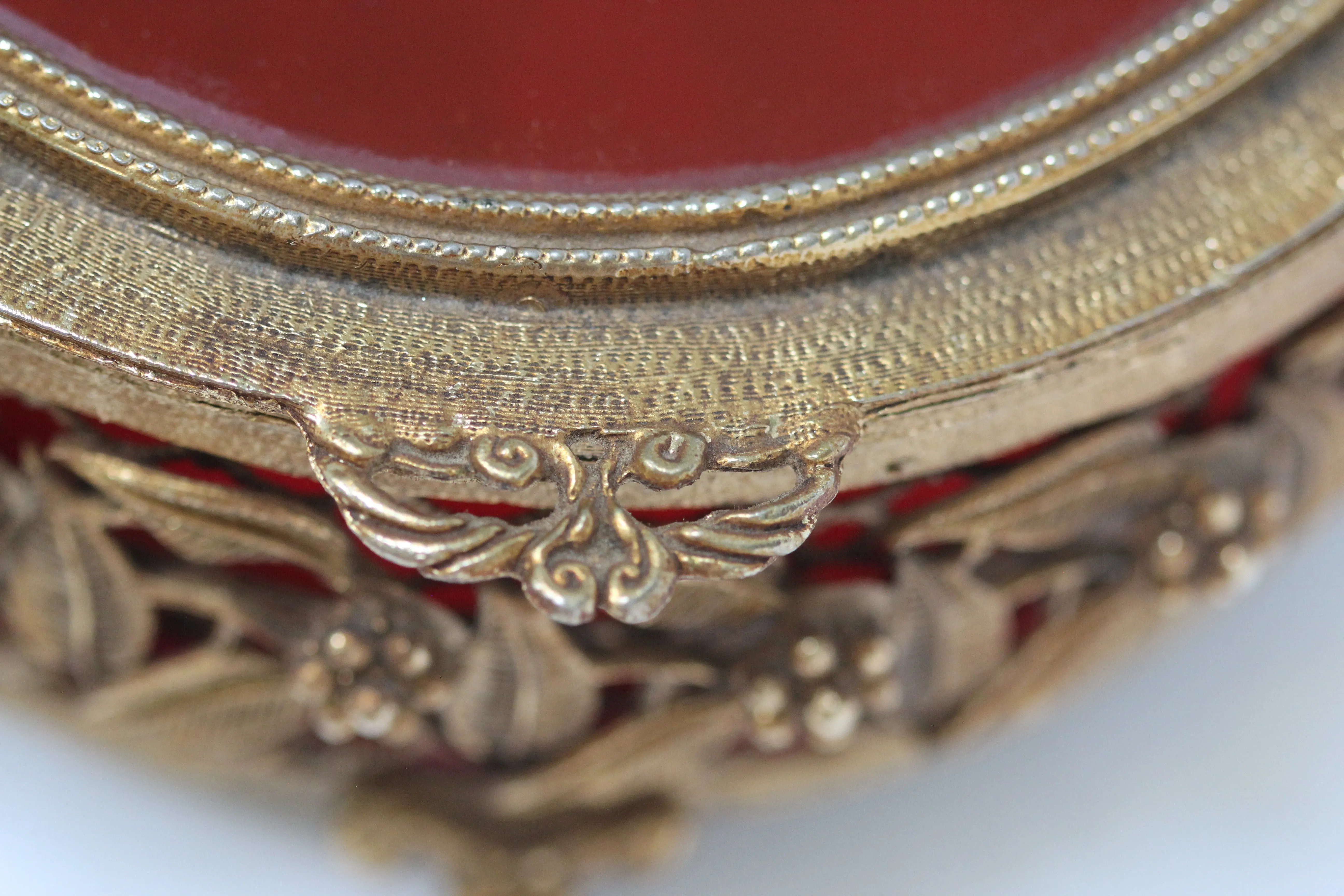 Antique Red Velvet Claw Feet Jewelry Box