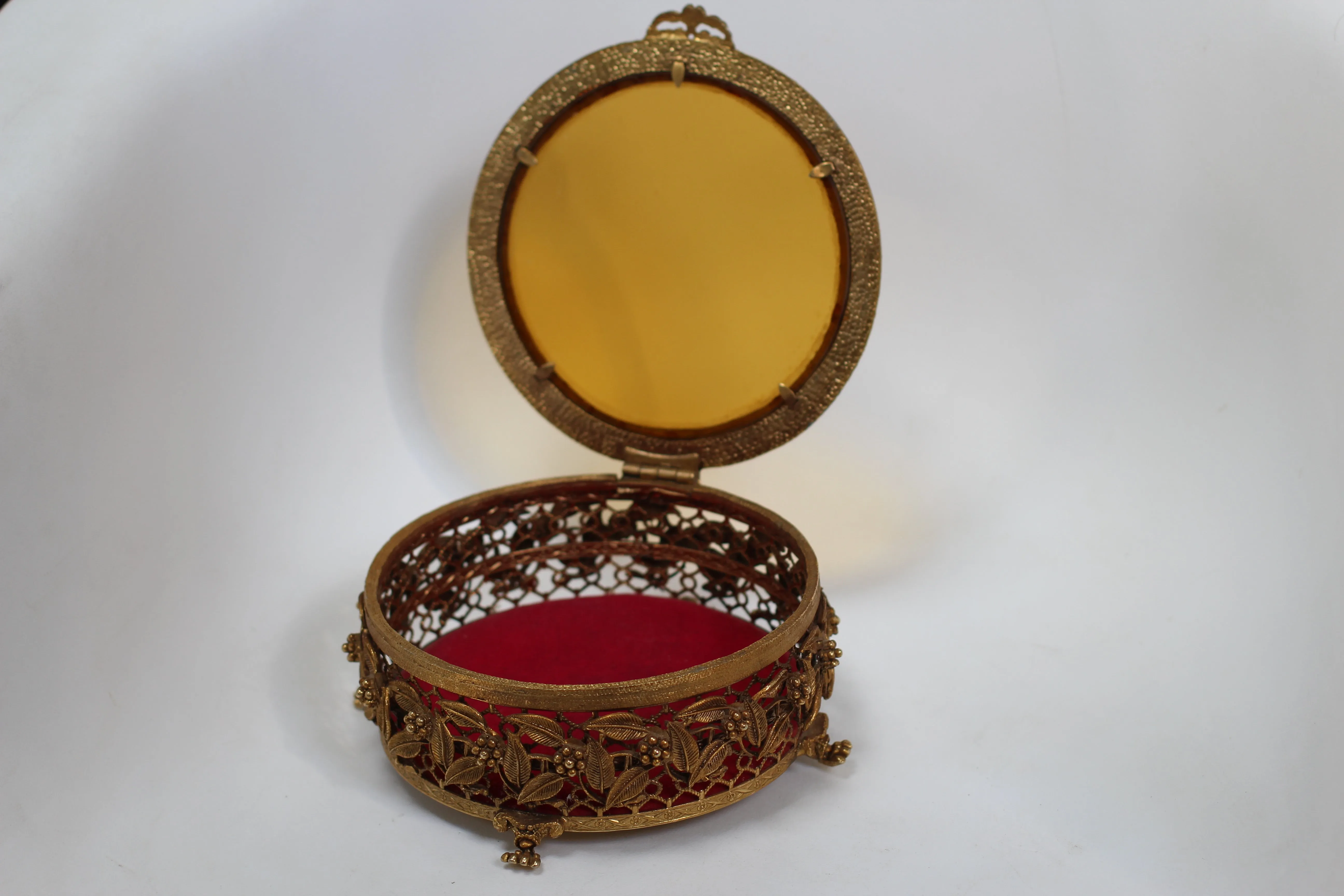 Antique Red Velvet Claw Feet Jewelry Box