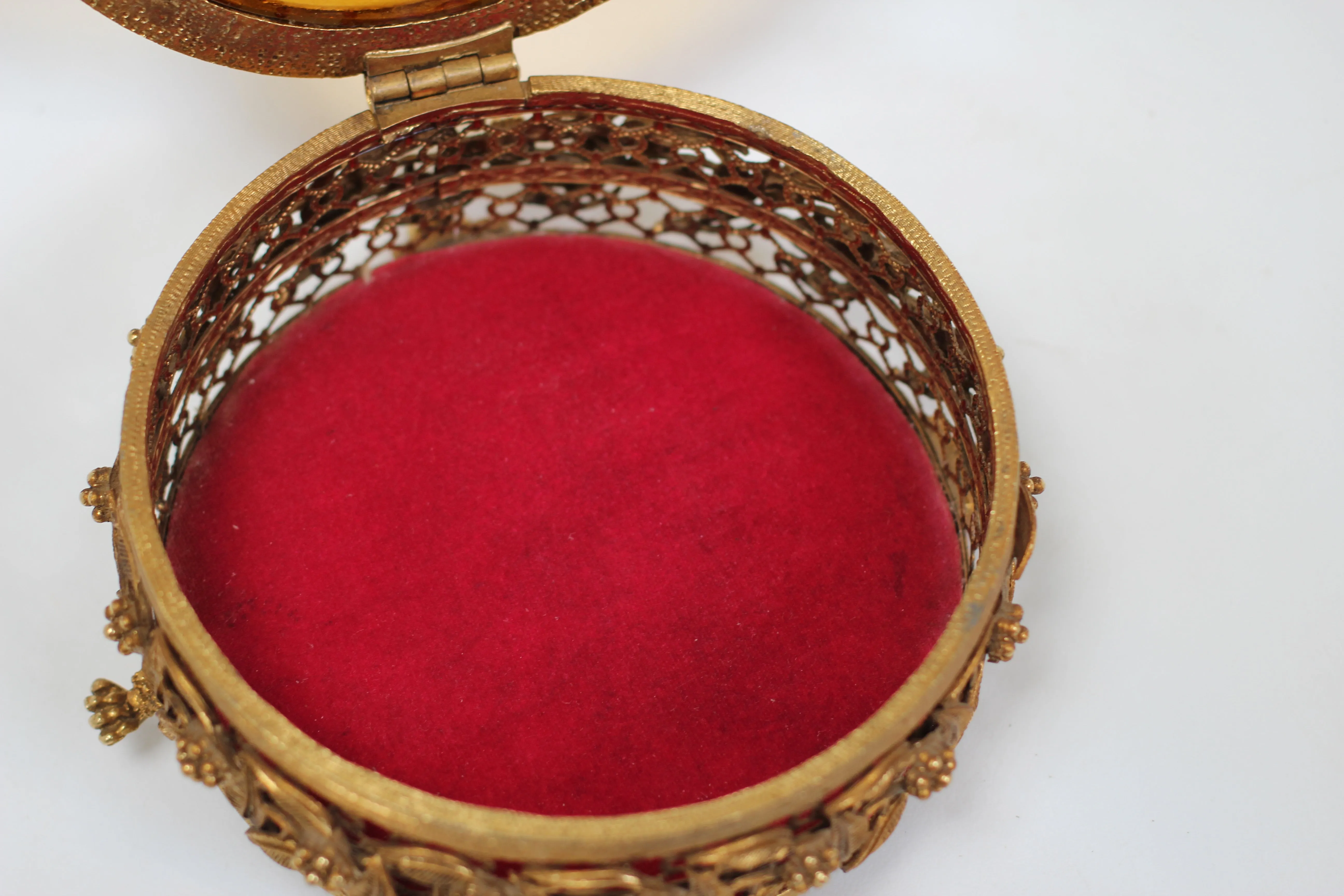 Antique Red Velvet Claw Feet Jewelry Box