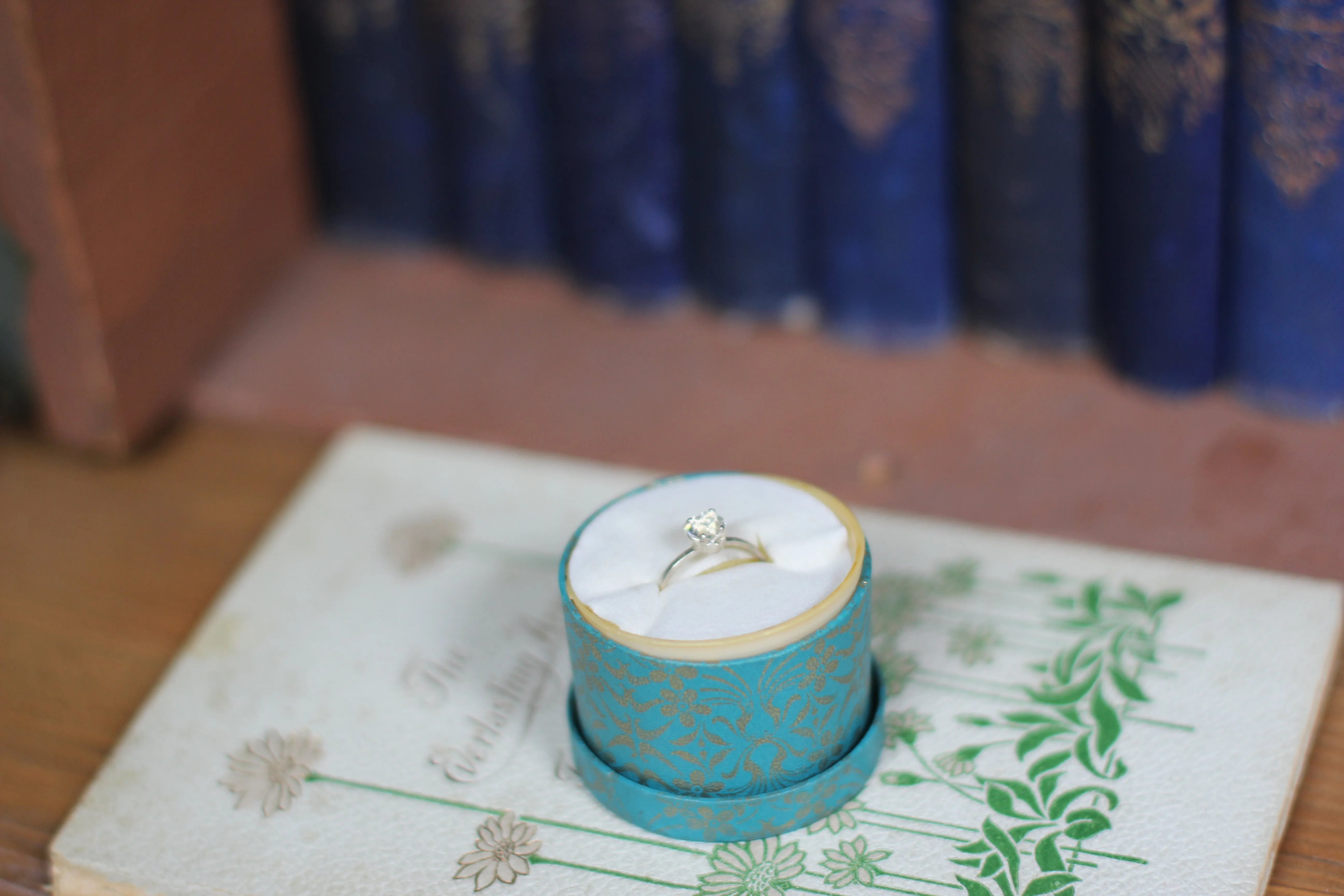 Antique Rustic Turquoise Cardboard Ring Box