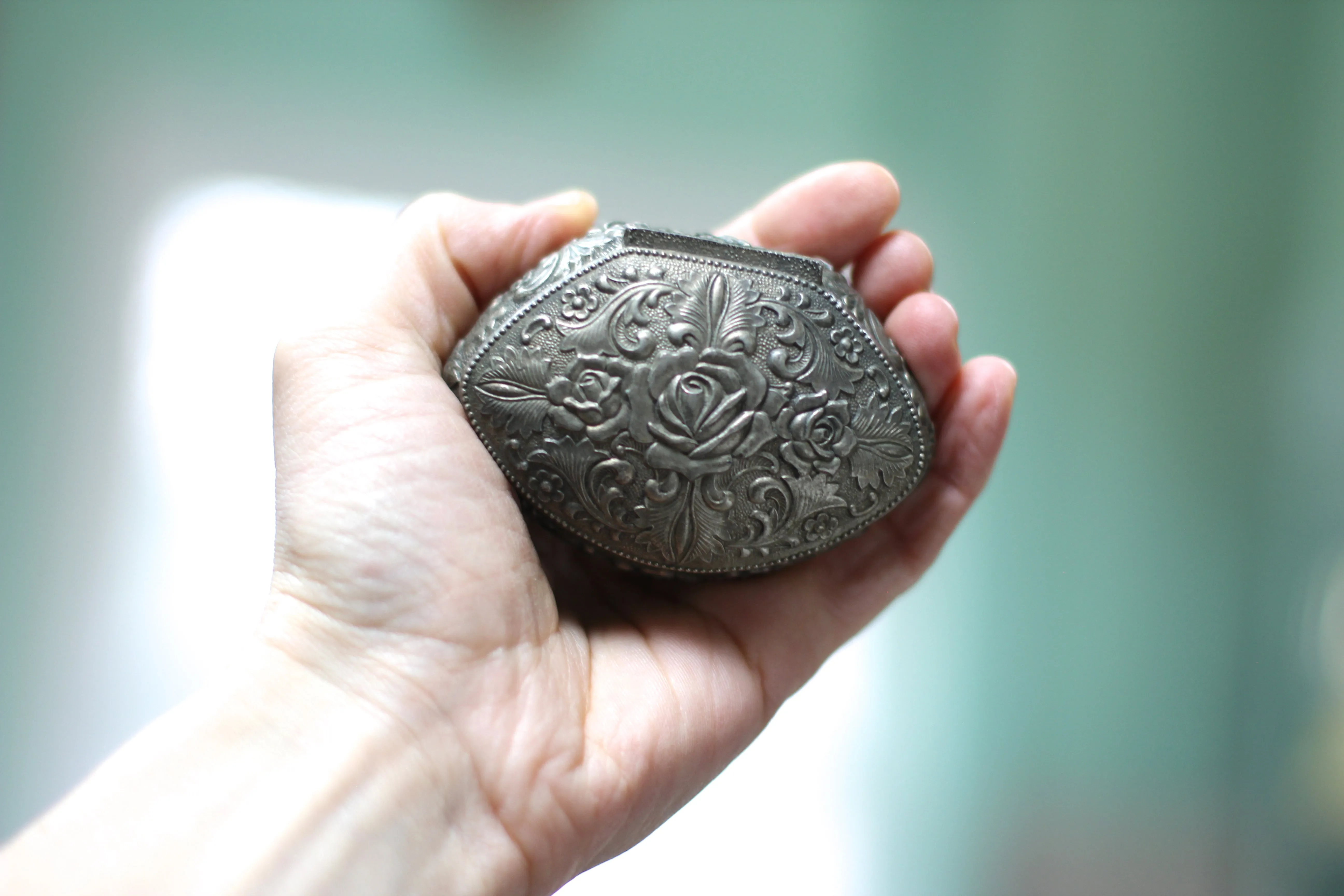 Antique Silver Roses Jewelry Box