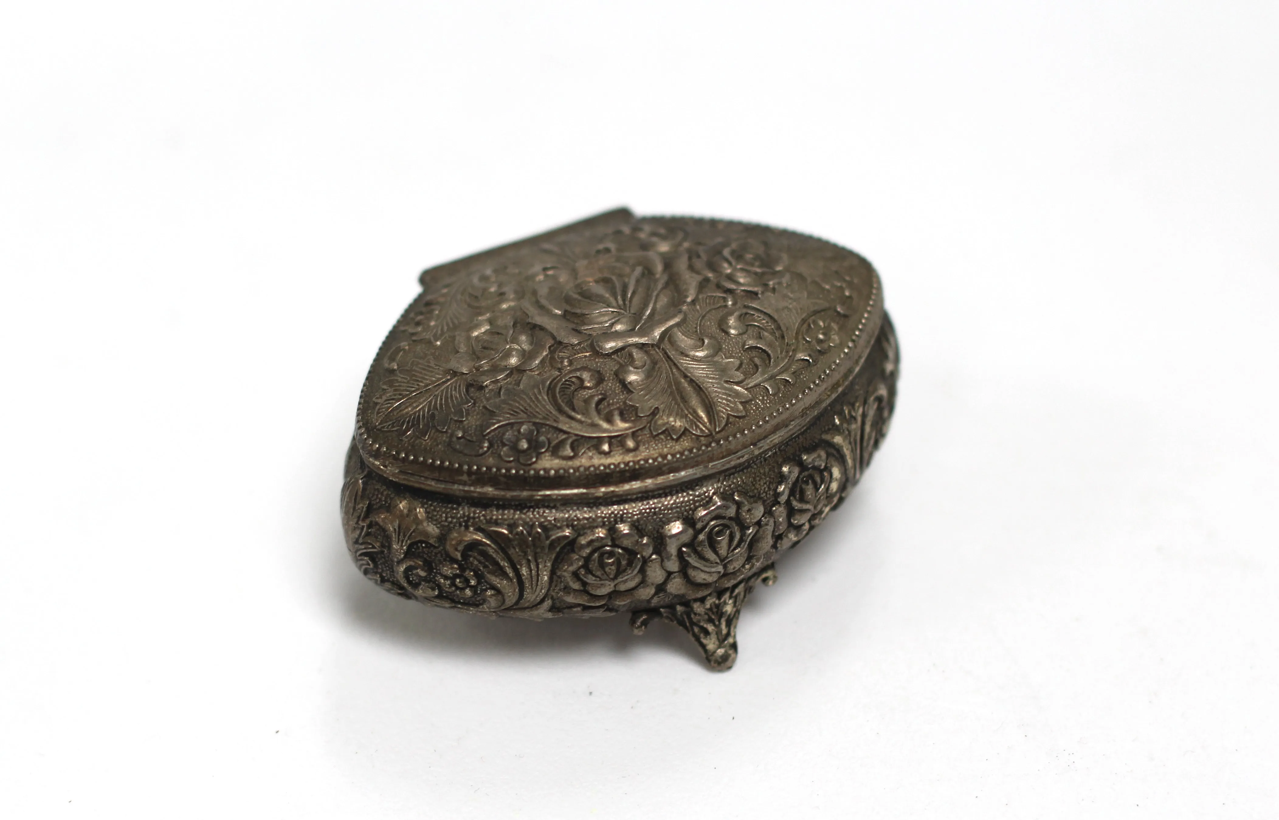 Antique Silver Roses Jewelry Box