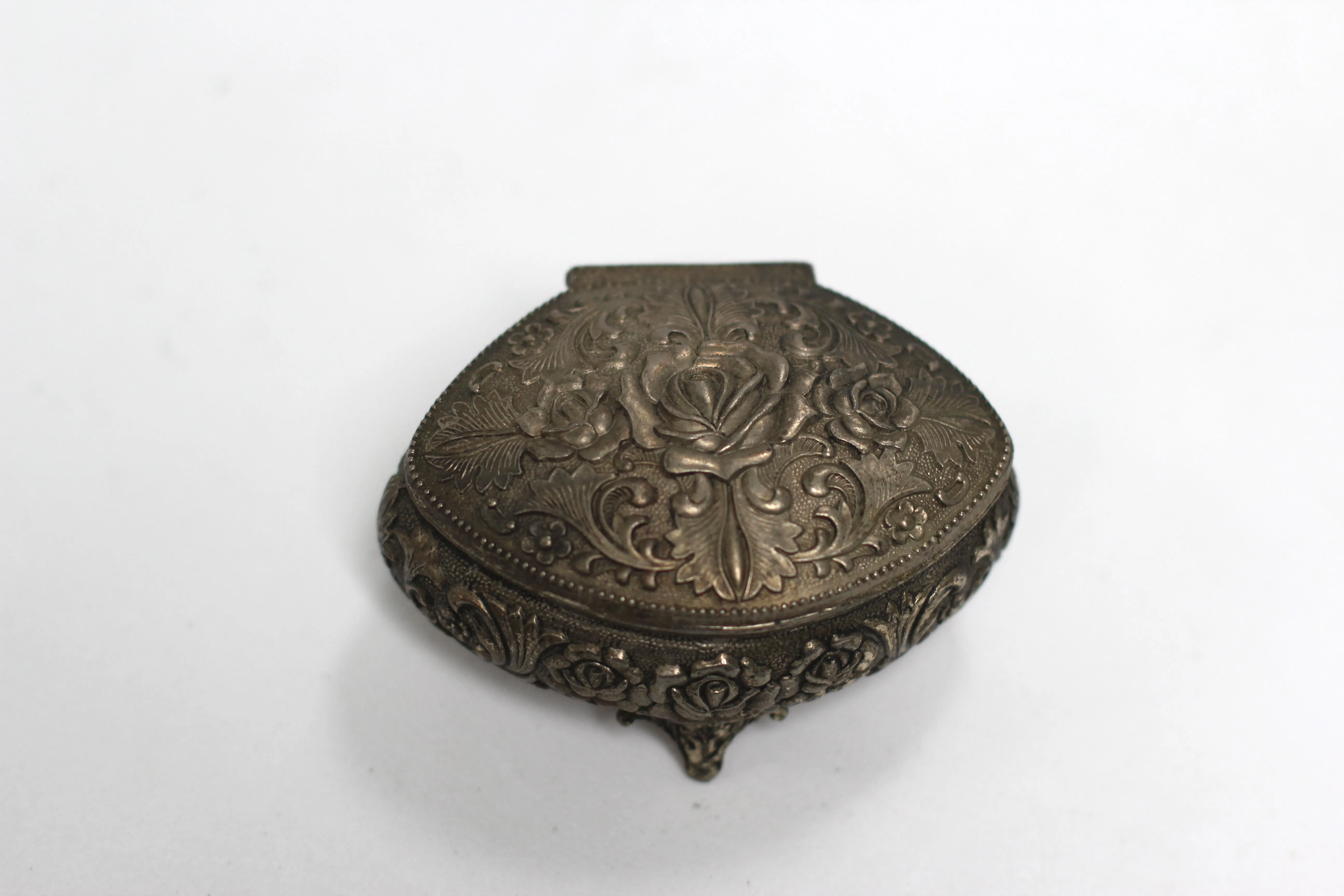 Antique Silver Roses Jewelry Box