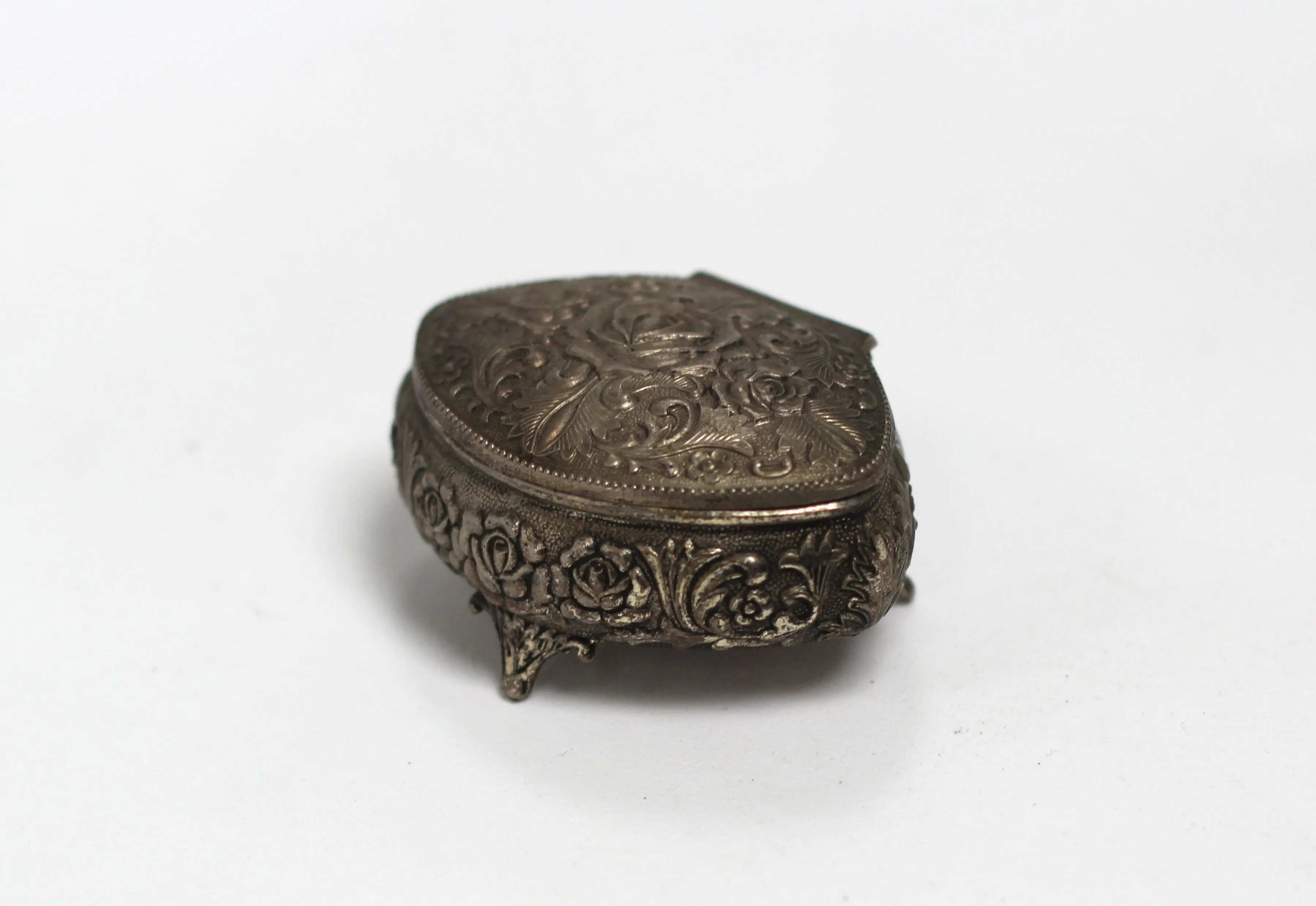 Antique Silver Roses Jewelry Box