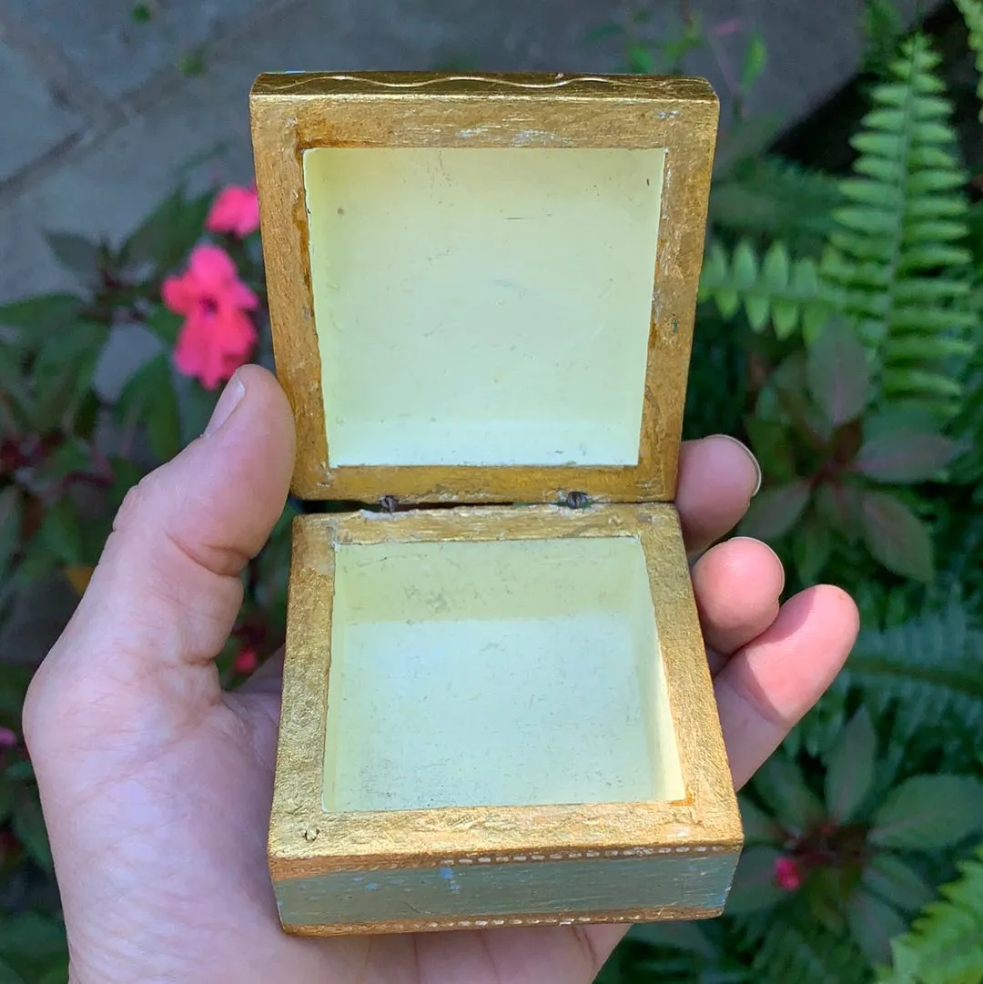 Antique Small Square Turquoise Florentine Jewelry Box