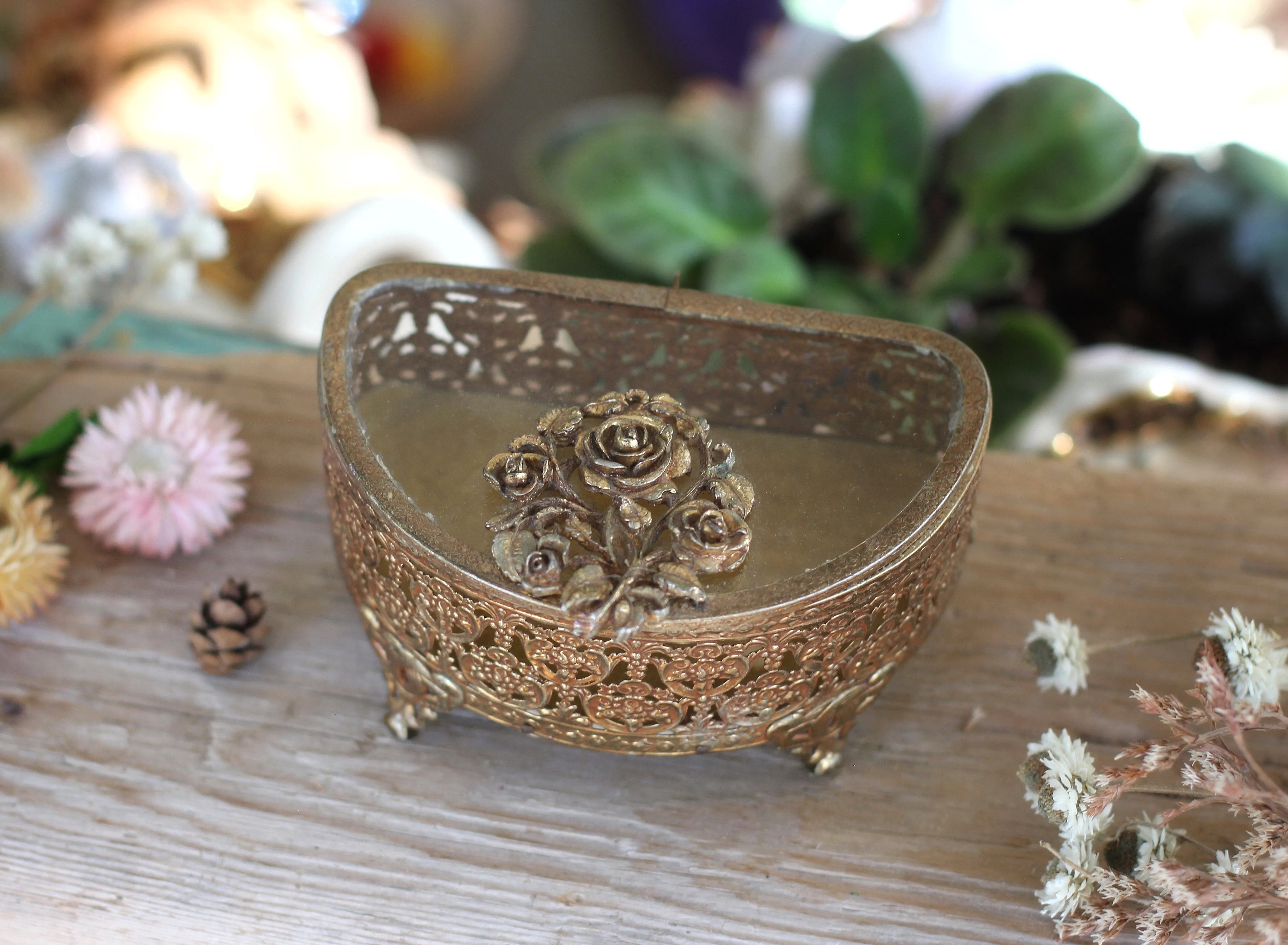 Antique Stylebuilt Floral Jewelry Box