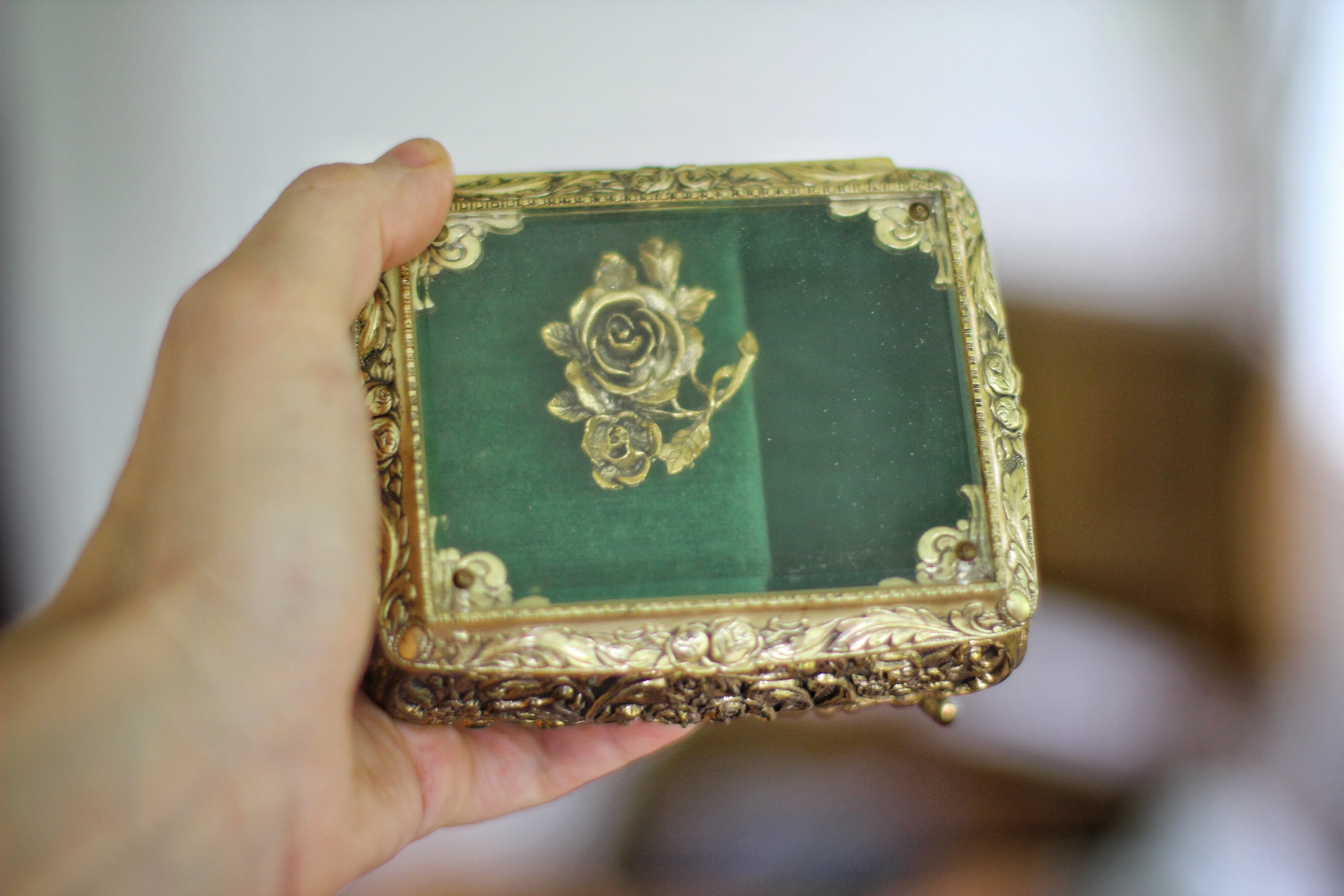 Antique Turquoise Floral Jewelry Music Box