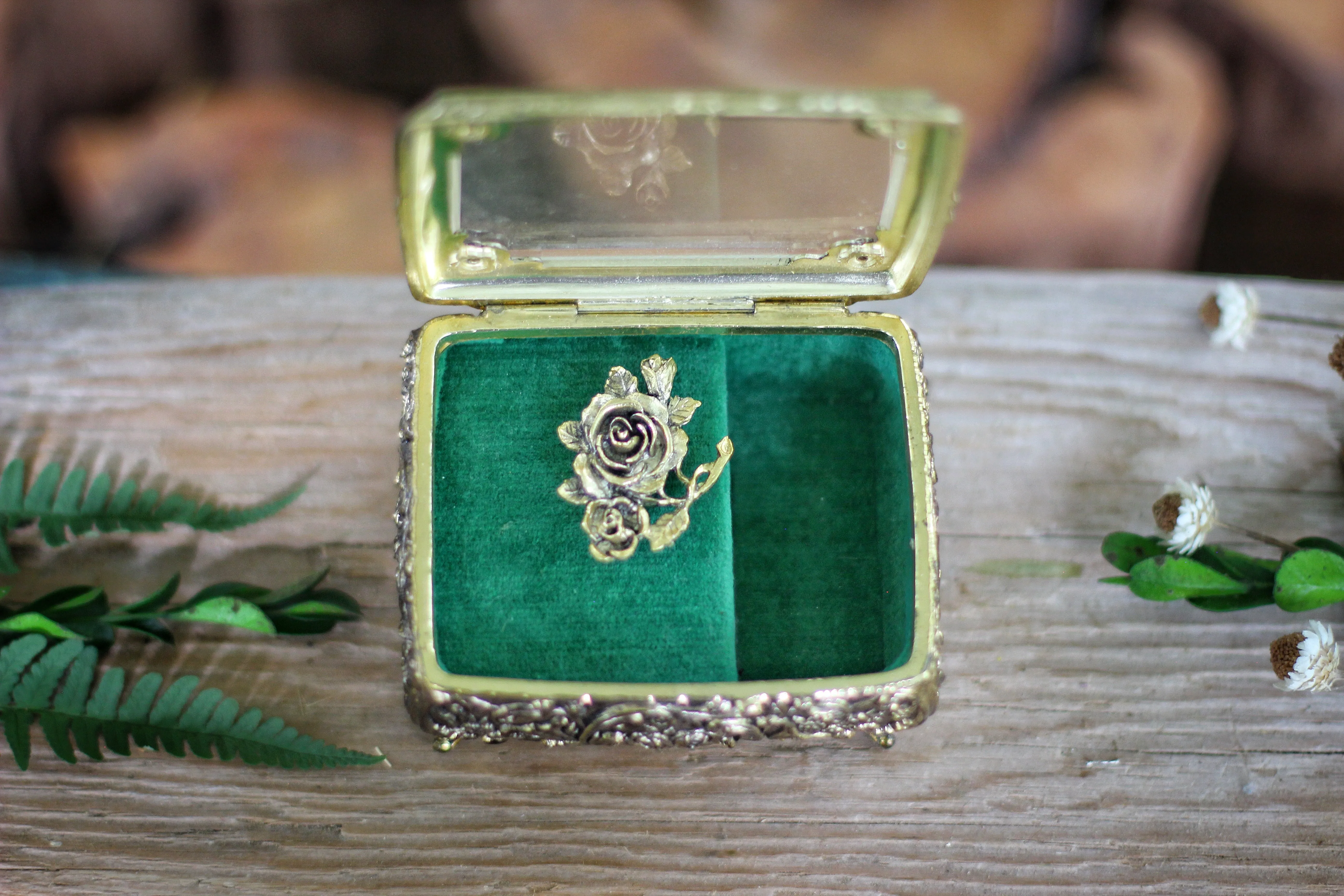 Antique Turquoise Floral Jewelry Music Box