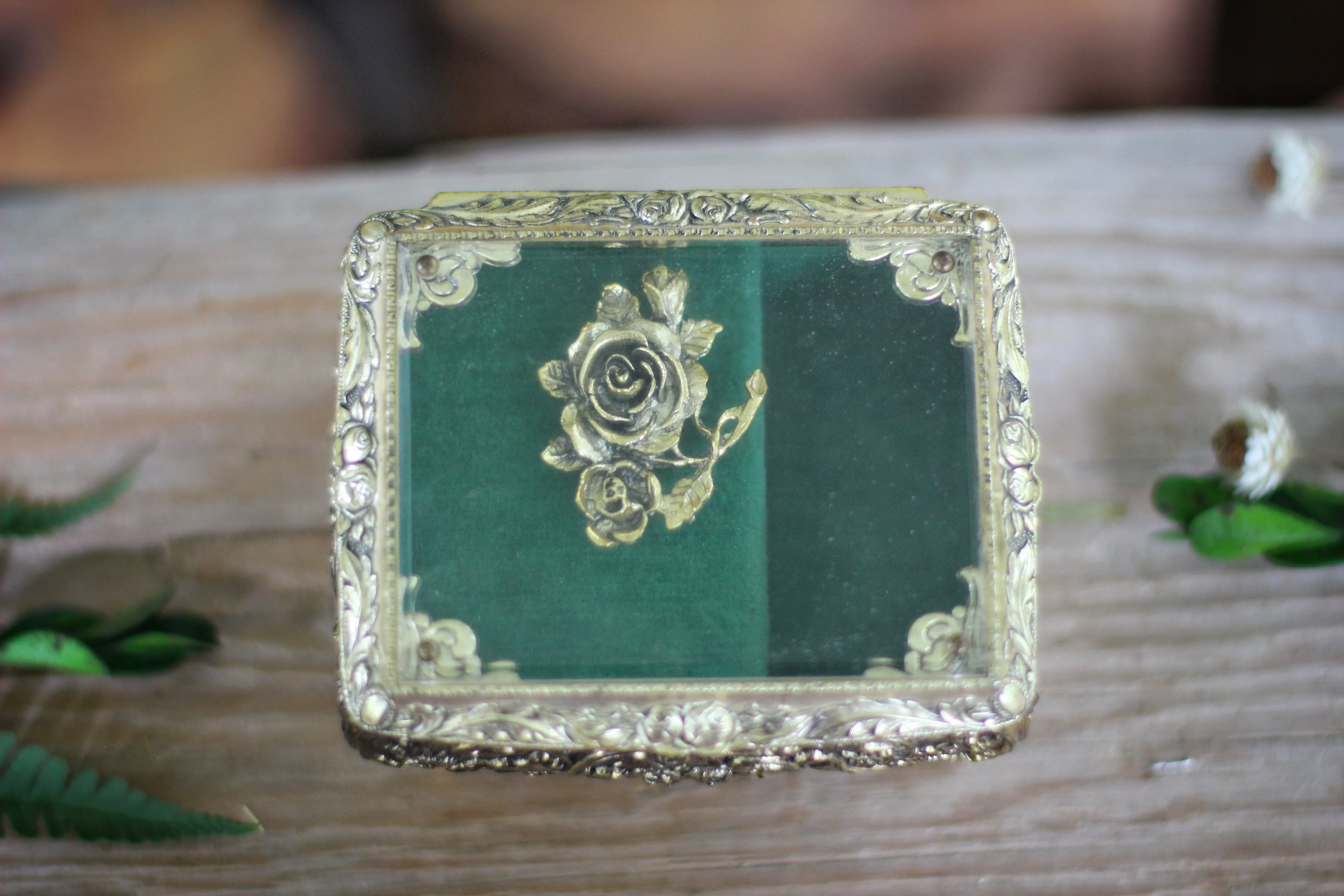 Antique Turquoise Floral Jewelry Music Box