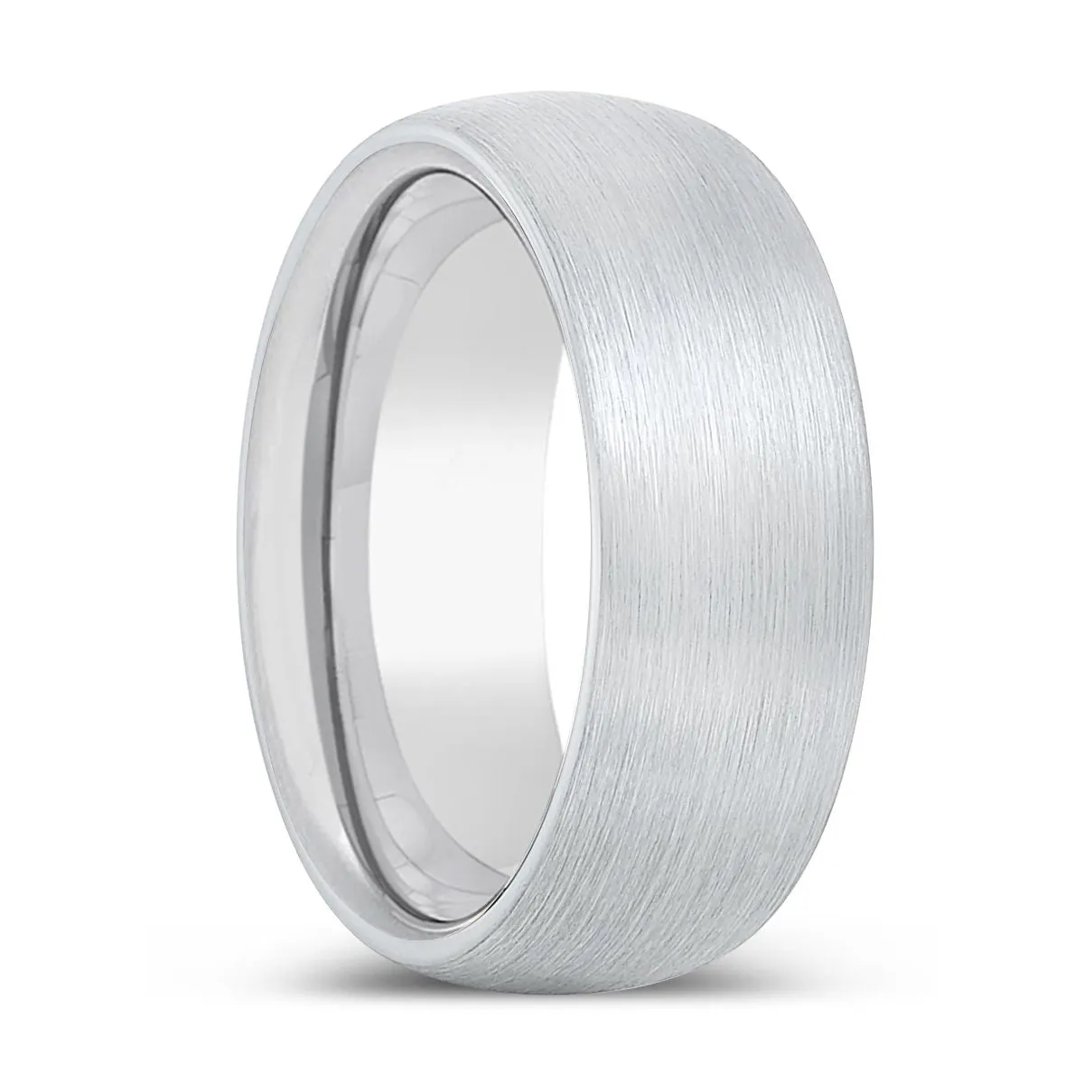 ARCDEACON | Silver Ring, White Tungsten Ring, Brushed, Domed