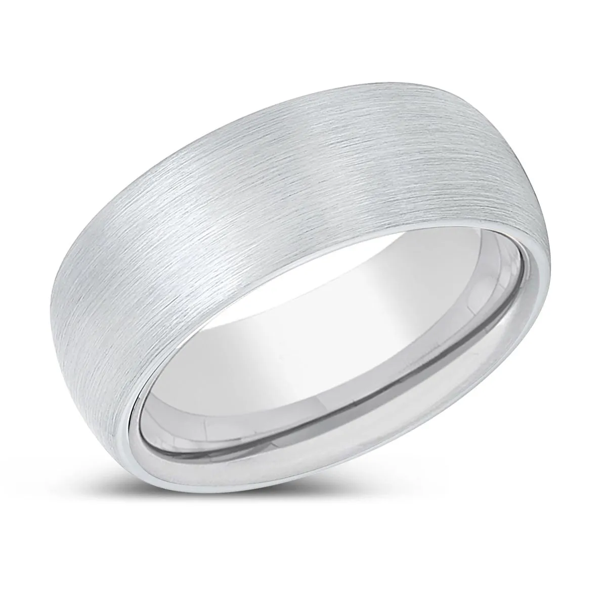 ARCDEACON | Silver Ring, White Tungsten Ring, Brushed, Domed