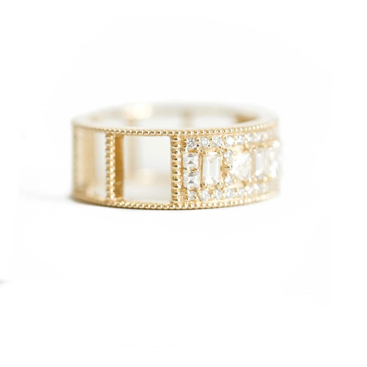 Asscher Cut Wide Diamond Mosaic Ring