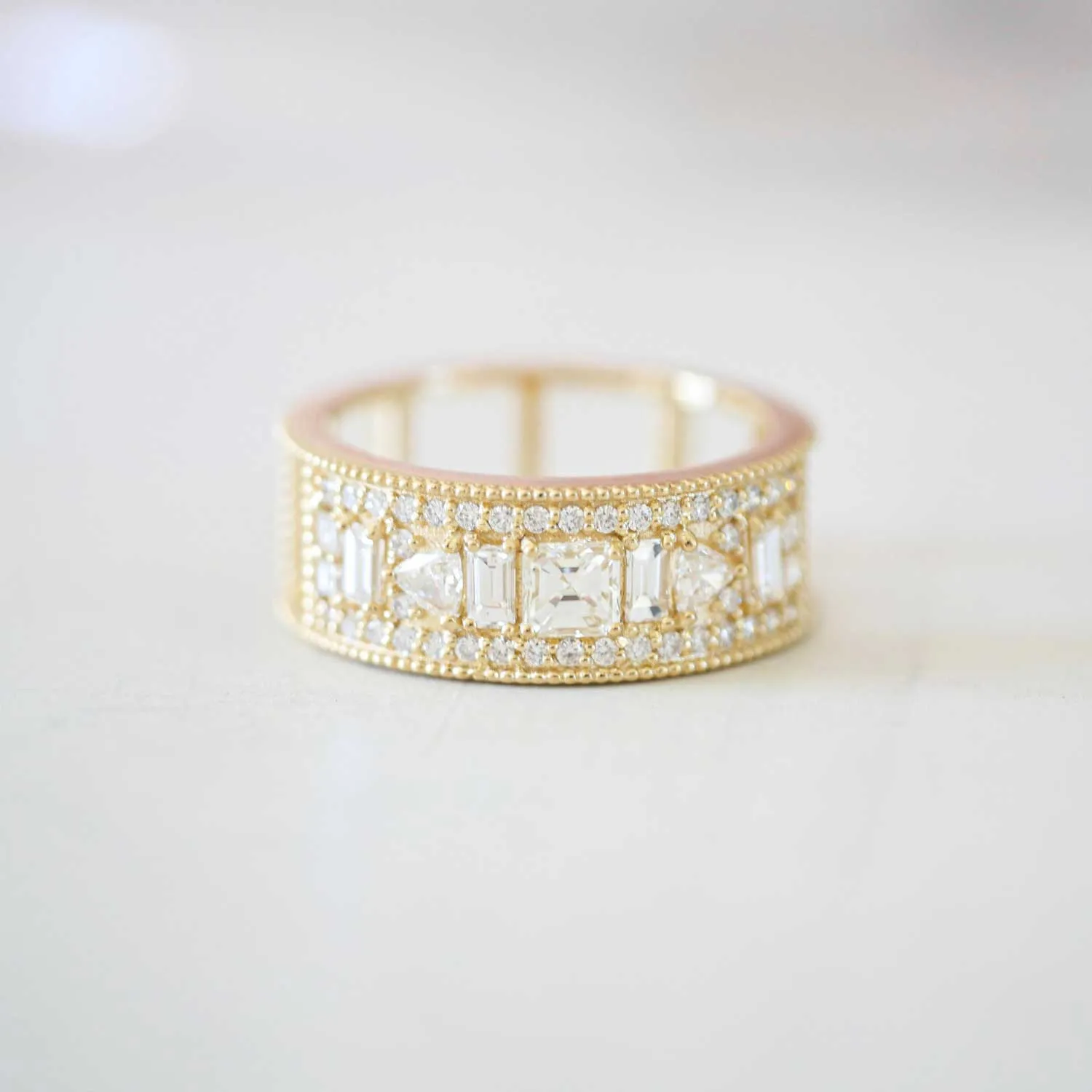 Asscher Cut Wide Diamond Mosaic Ring