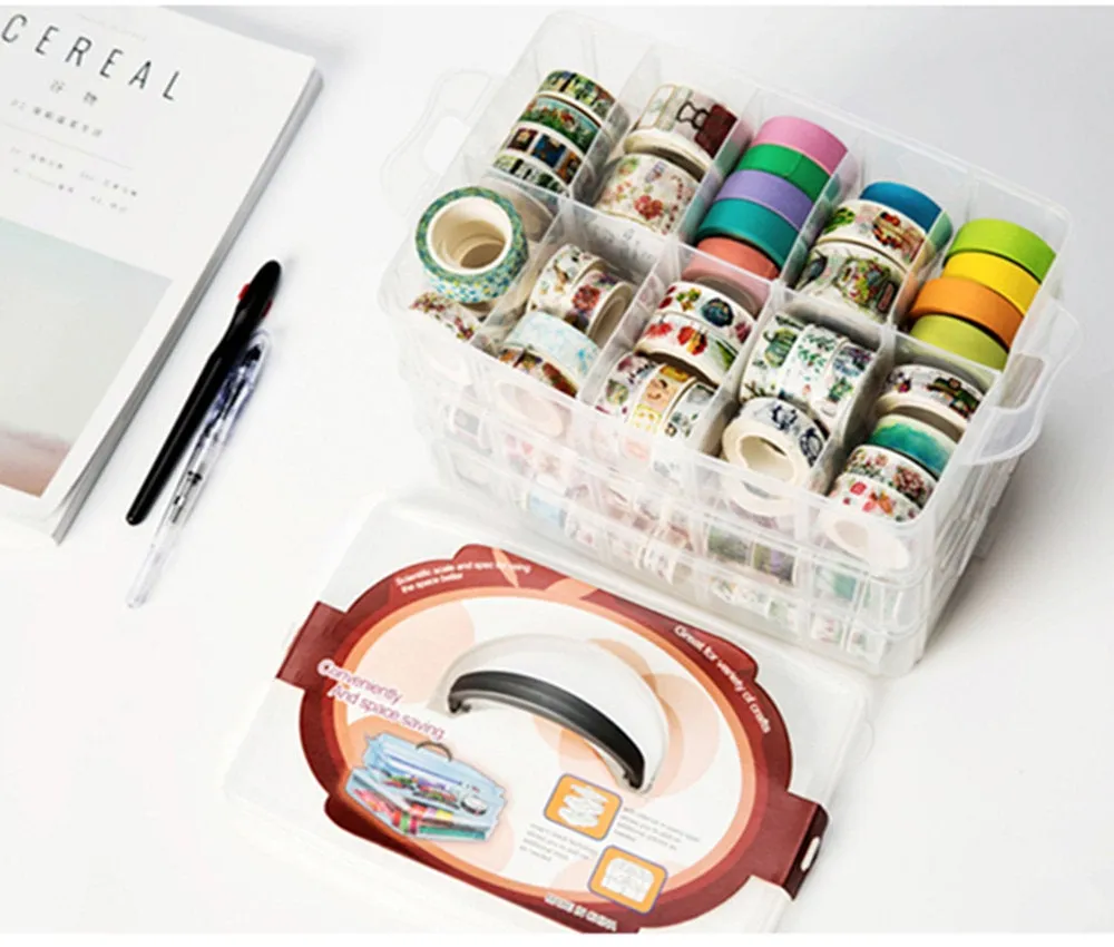 Bead Storage Box - Plastic Craft Box- Jewelry Organizer Container Box - Clear Box With Removable Dividers - Washi Tape Box - Button Storage