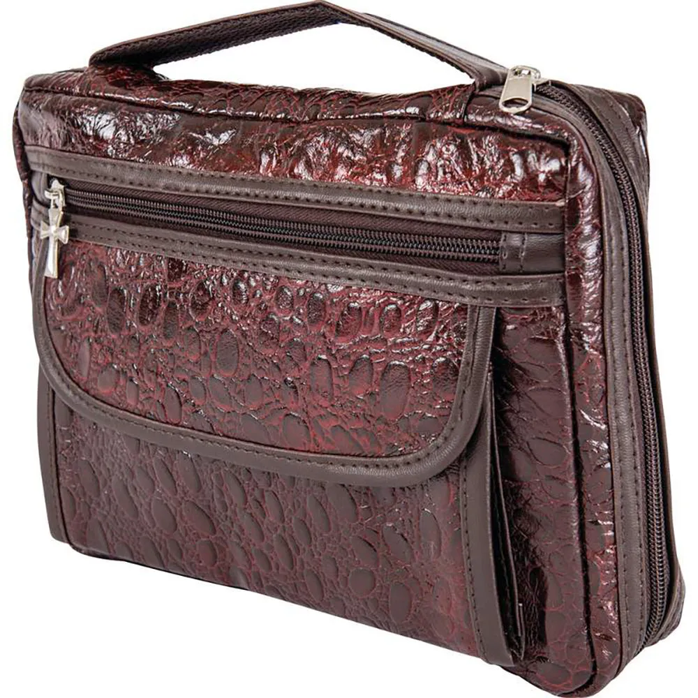 Bible Cover Burgundy Faux Alligator Protective Holy Book Tote Carry Case Bag