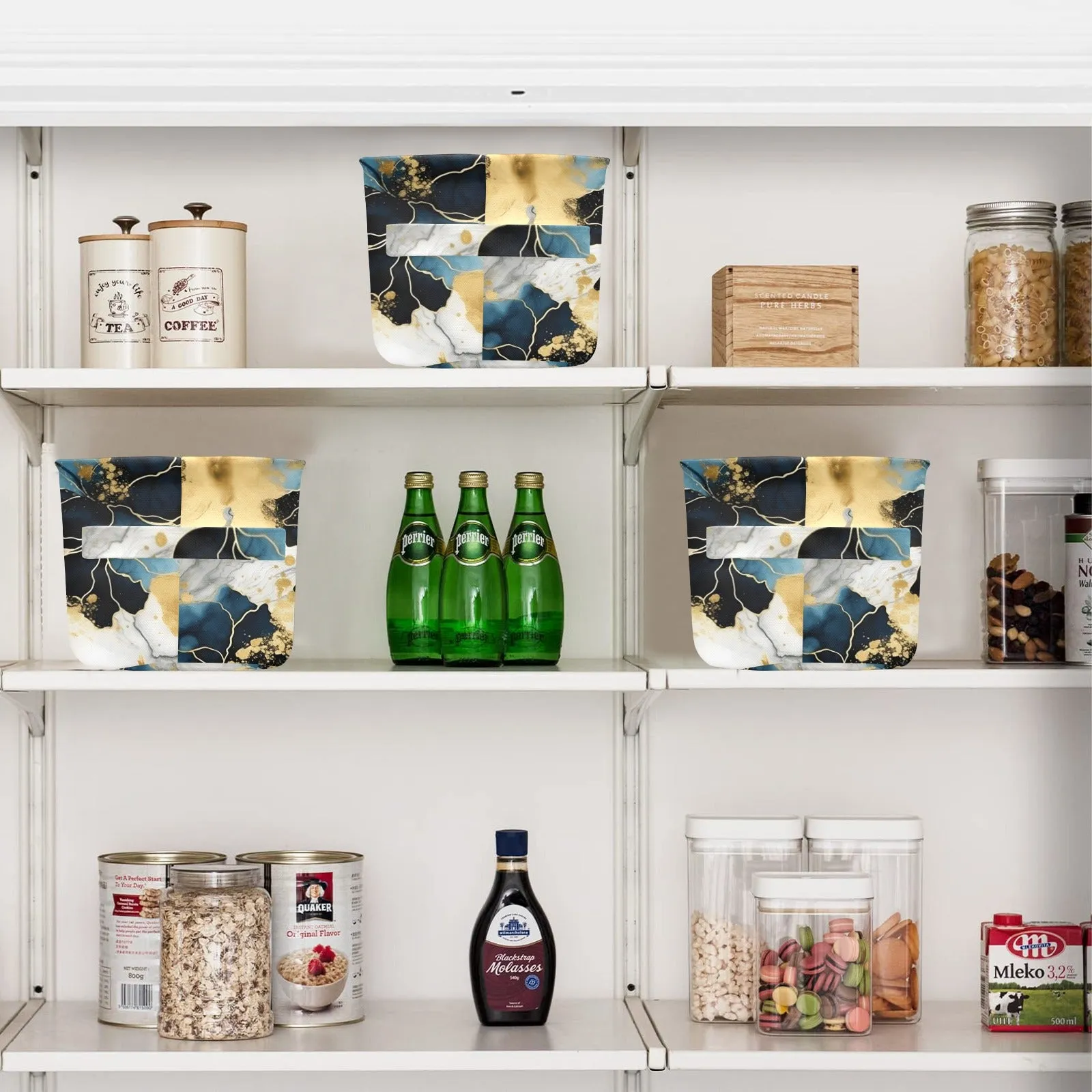 Blue Ink Floral Fabric Storage Basket