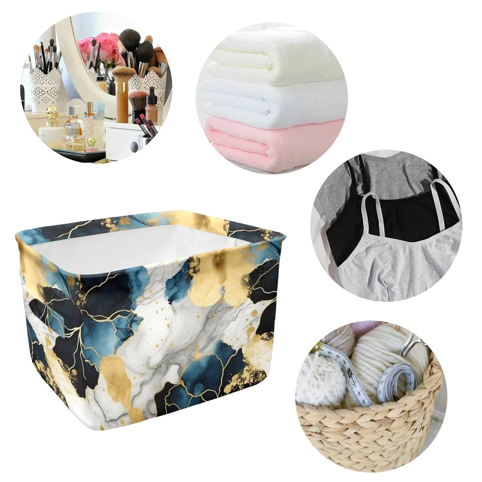 Blue Ink Floral Fabric Storage Basket