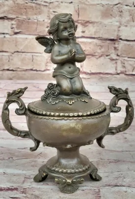 Bronze Sculpture Mythical Putti Angel Jewelry Box Detailed Classic Artwork