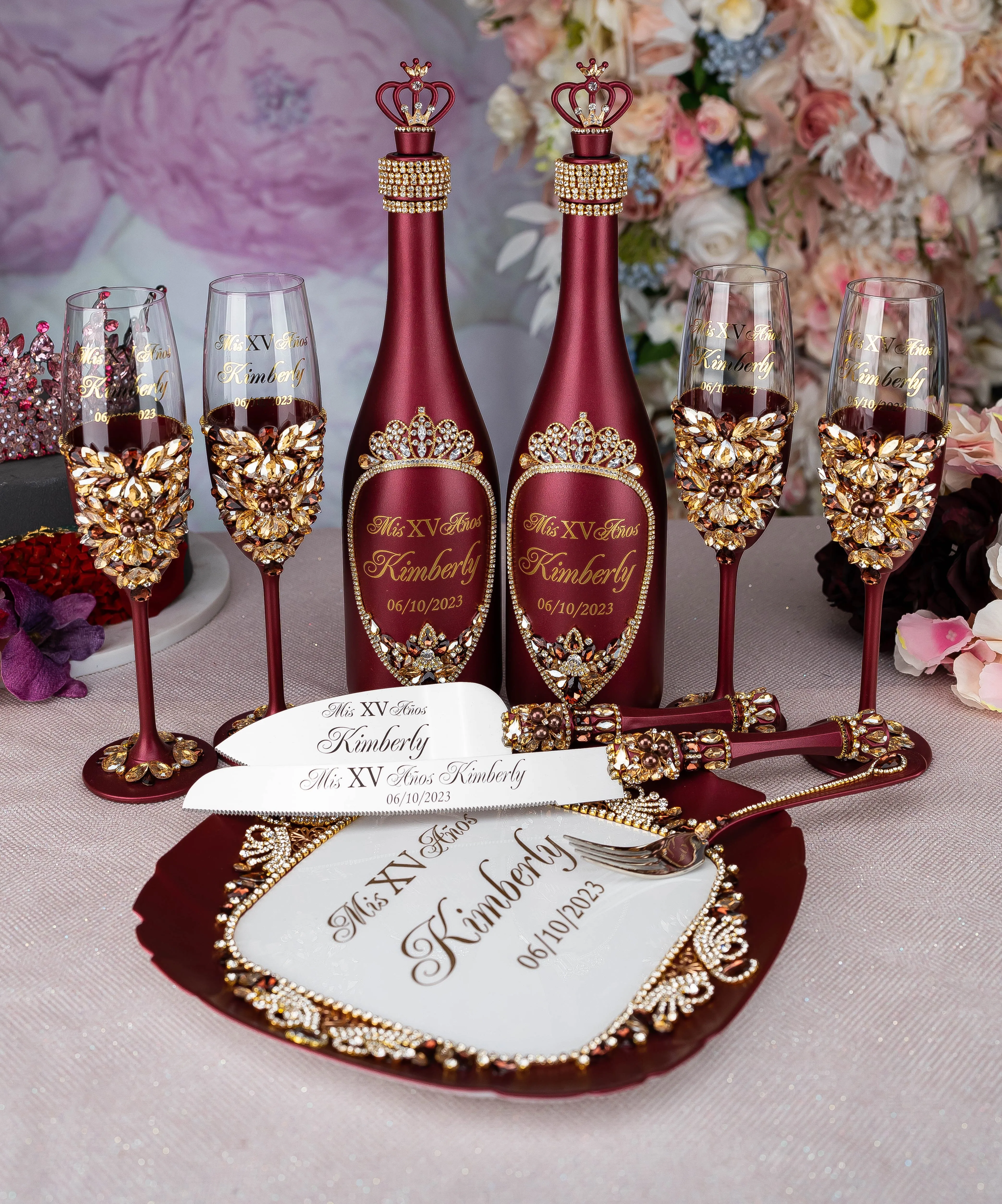 Burgundy quinceanera brindis package (5 pcs)