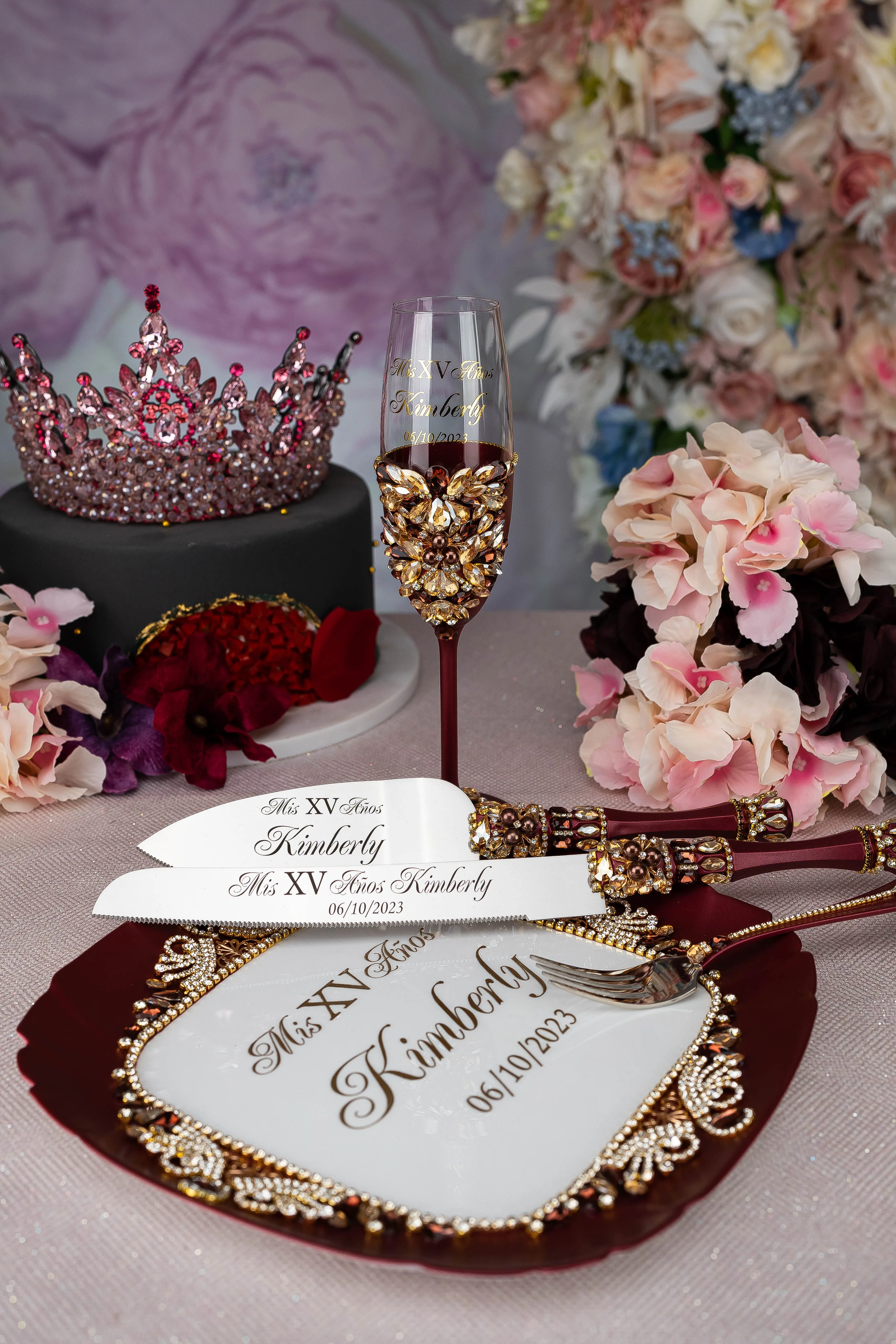 Burgundy quinceanera brindis package (5 pcs)