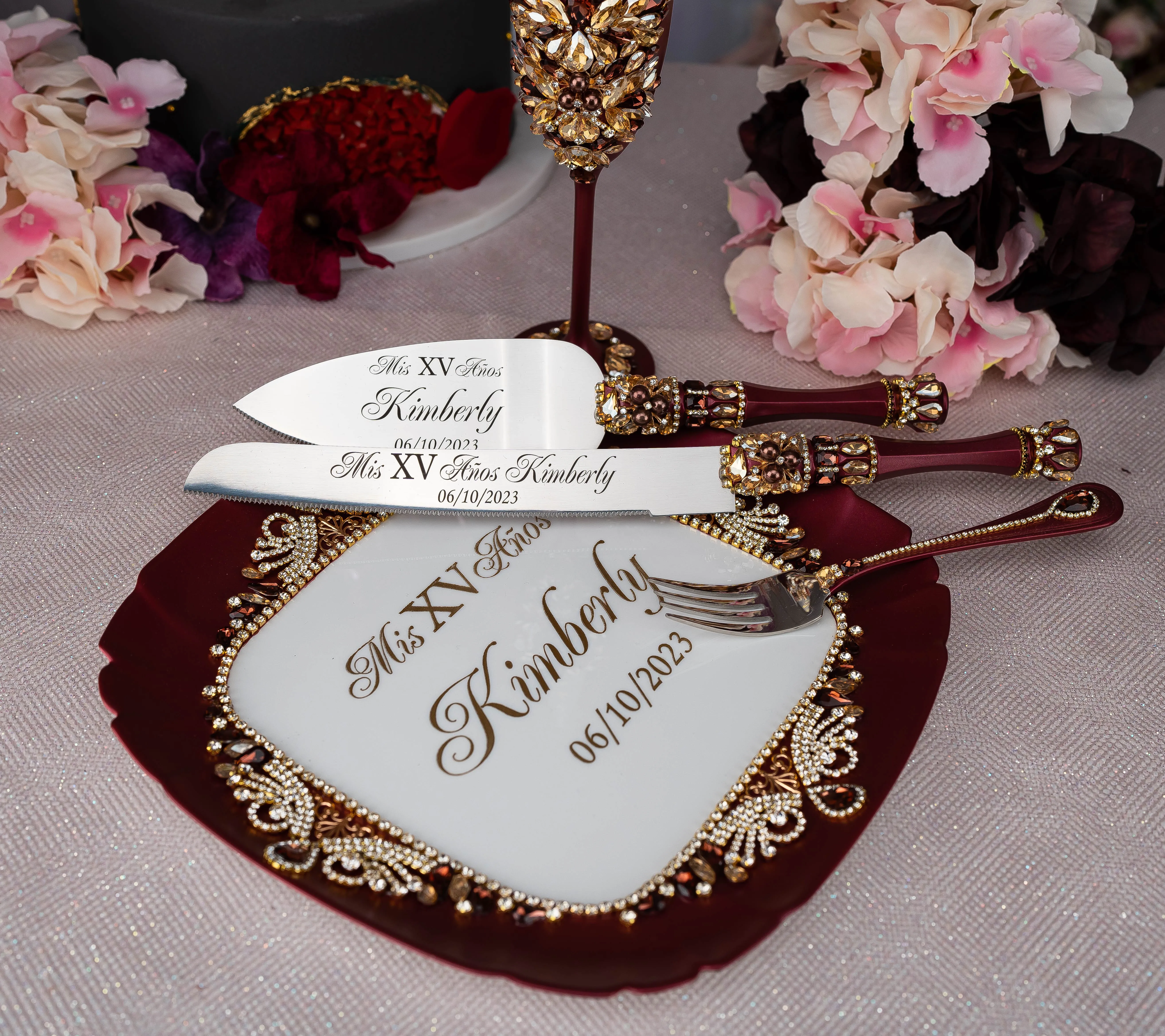 Burgundy quinceanera brindis package (5 pcs)