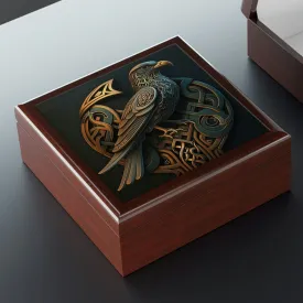 Celtic Knot Eagle Wooden Keepsake Jewelry Box with Ceramic Tile Cover