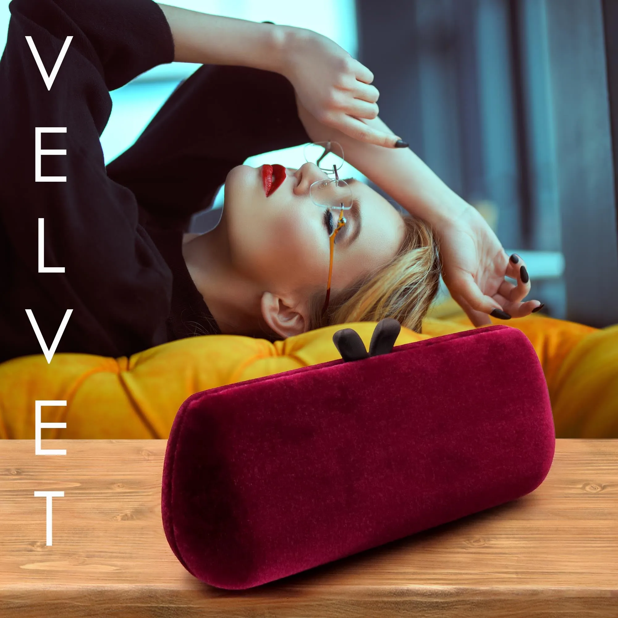 Chic Glasses Case - Hard Eyeglasses Case with Handle - Cute Small Sunglass Case Holder with Pouch & Cloth in Velvet (AS461 VELVET)