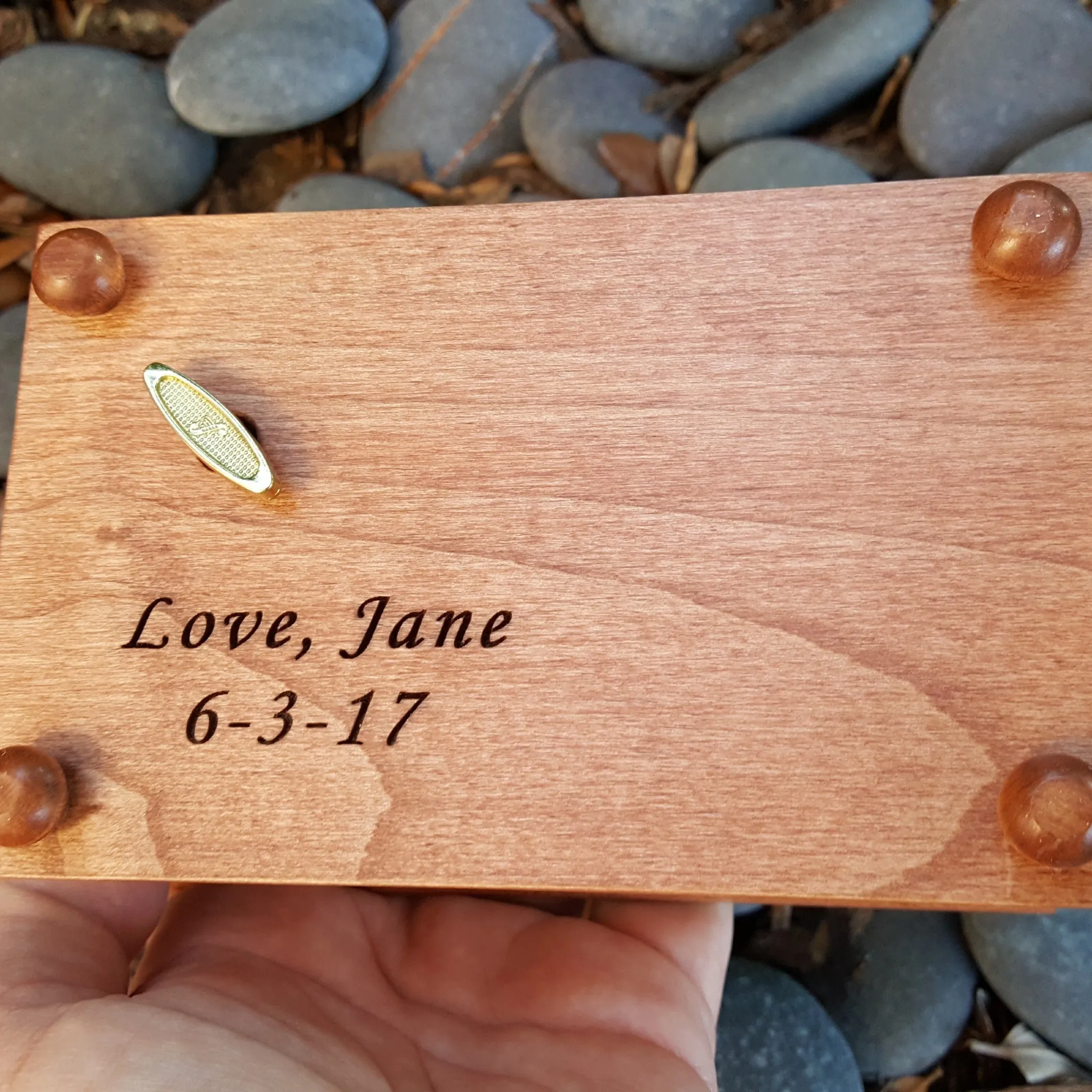 Christening box with name and cross on top with built in music player